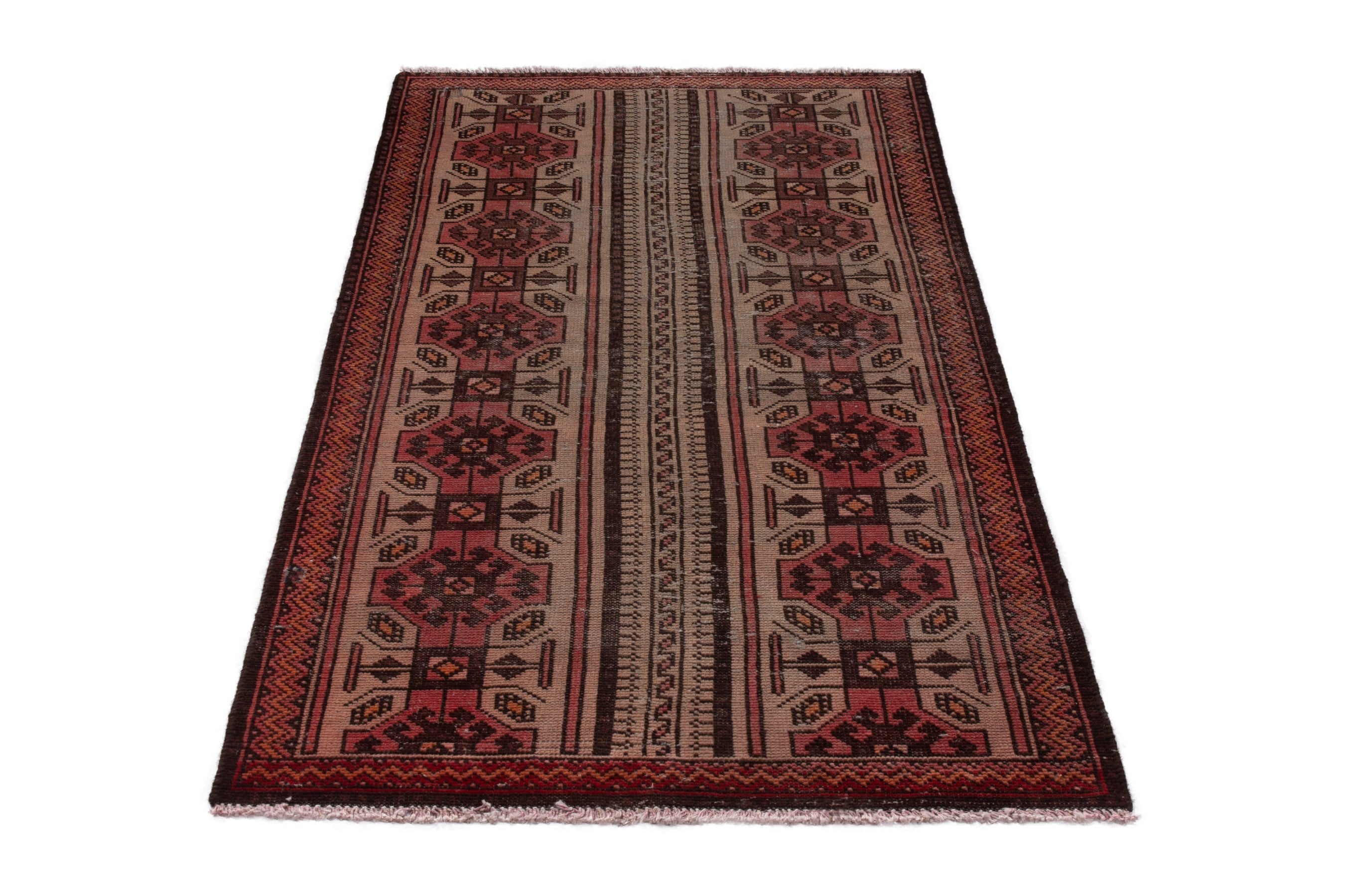 Persian Baluch accent rug in deep red and cream, view 3 of 18