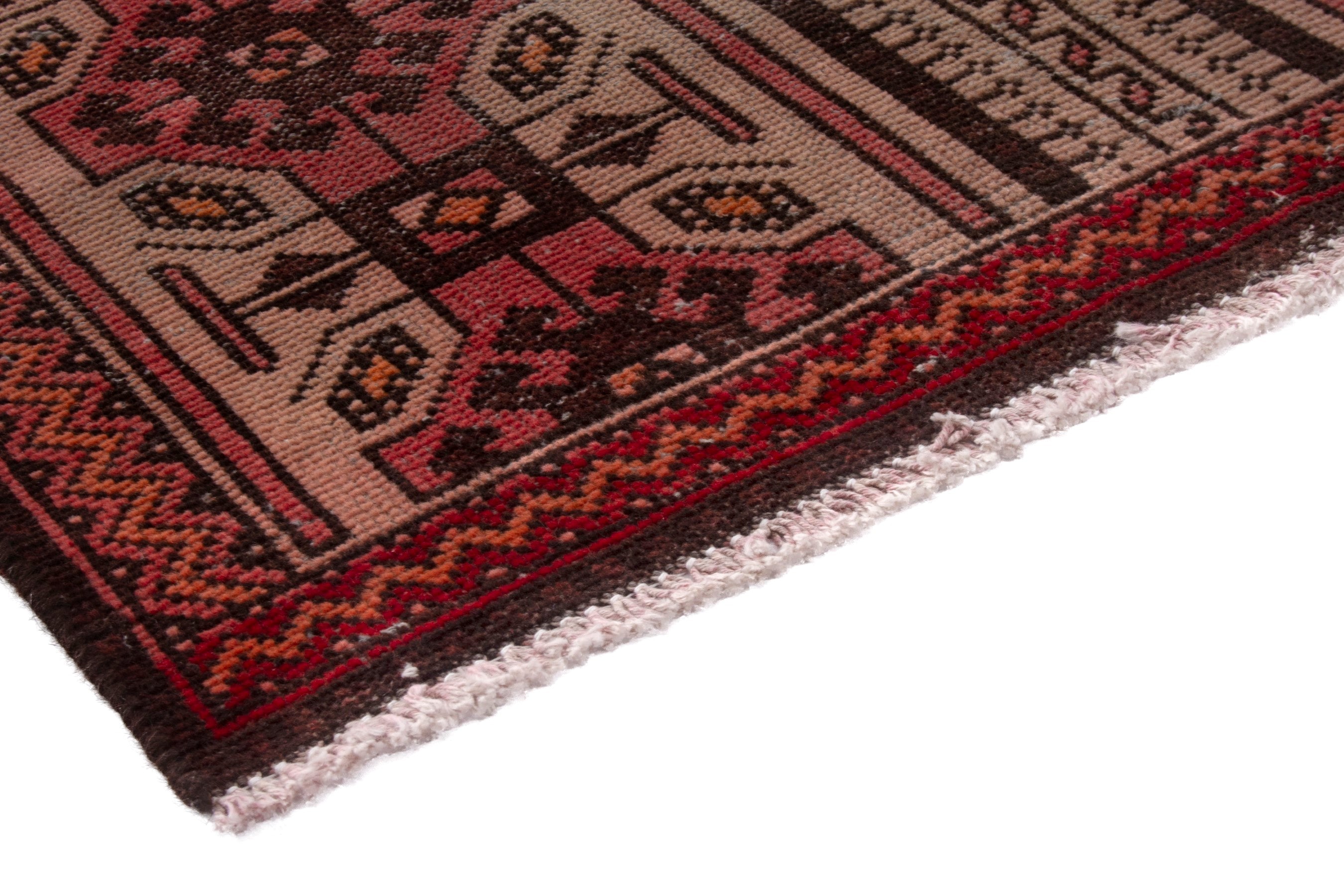 Persian Baluch accent rug in deep red and cream, view 4 of 18