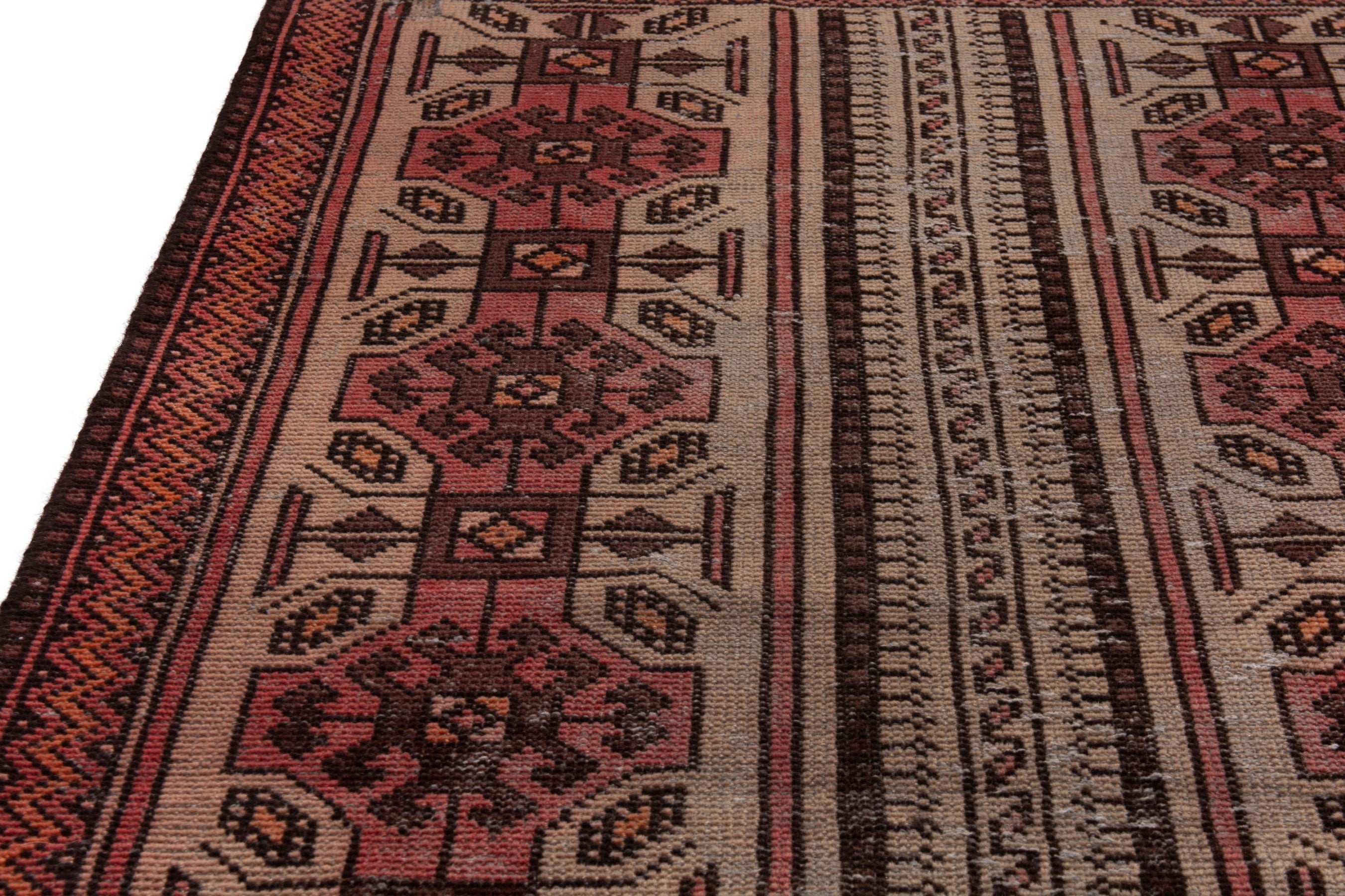 Persian Baluch accent rug in deep red and cream, view 7 of 18
