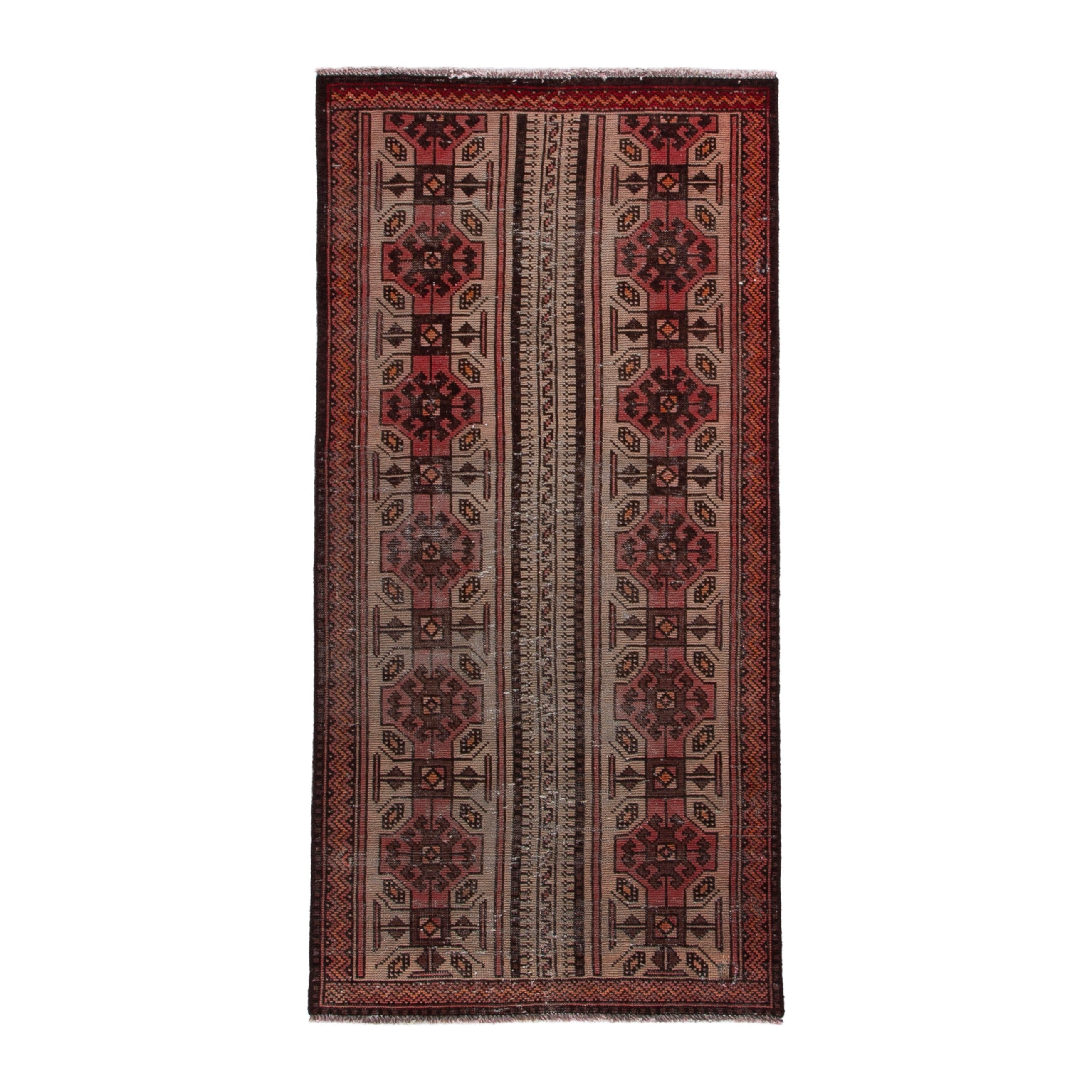 Persian Baluch accent rug in deep red and cream, 2'9" x 5'7"
