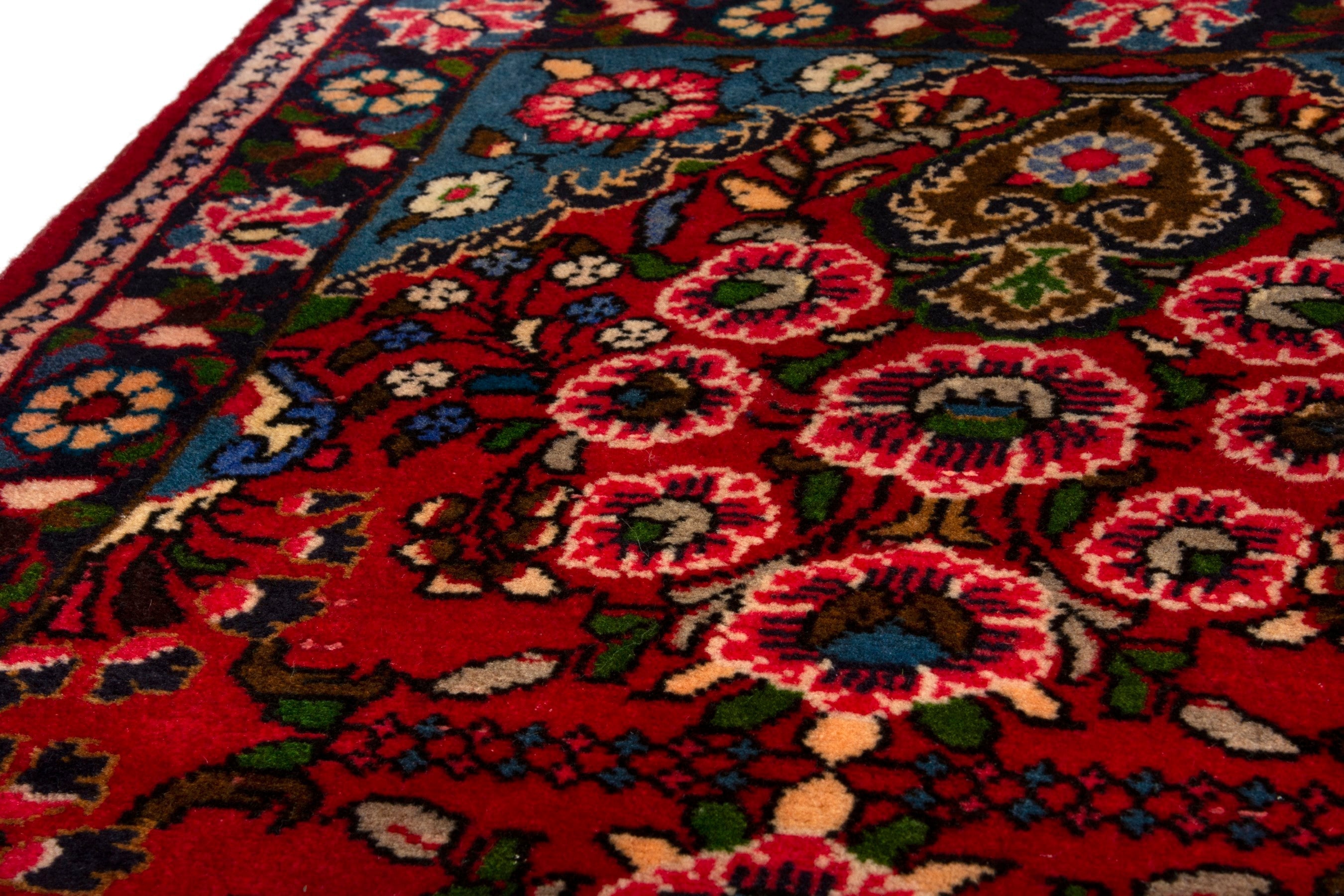 Persian Lilihan accent rug in deep red and dark brown, view 8 of 17