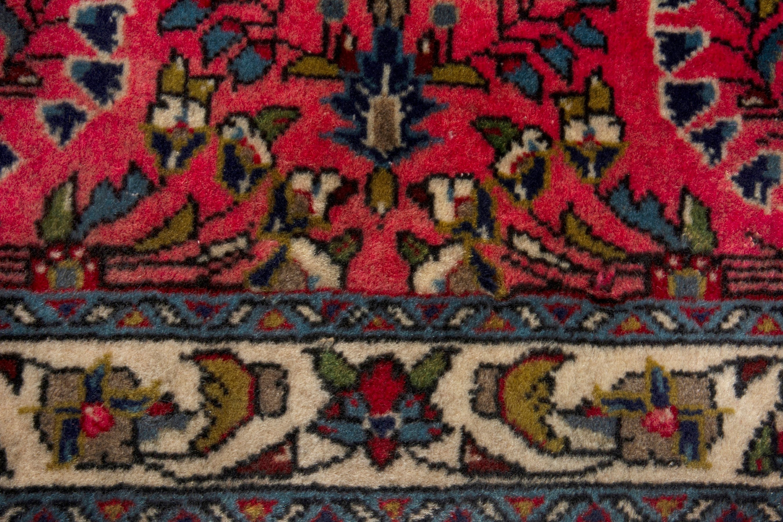 Persian Sarouk accent rug in deep red and off-white, view 11 of 17