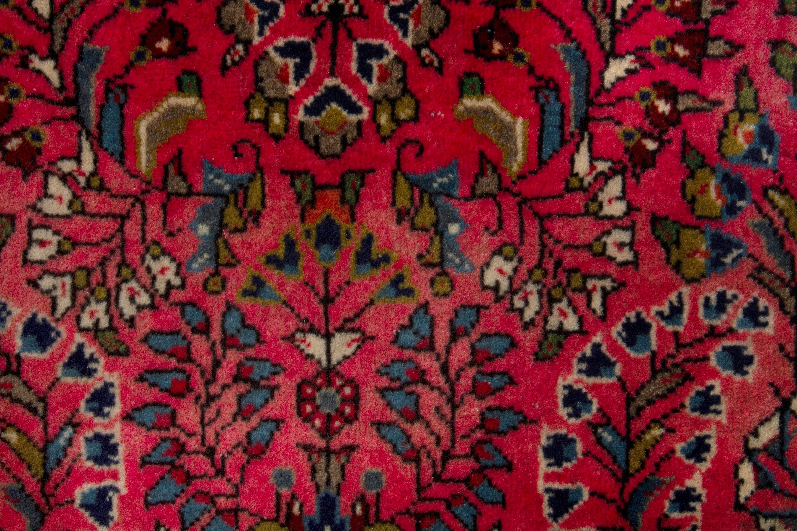 Persian Sarouk accent rug in deep red and off-white, view 12 of 17