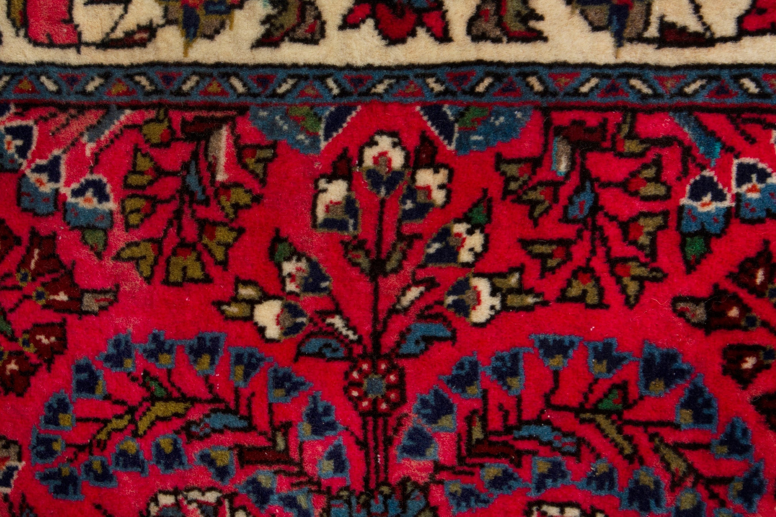 Persian Sarouk accent rug in deep red and off-white, view 13 of 17