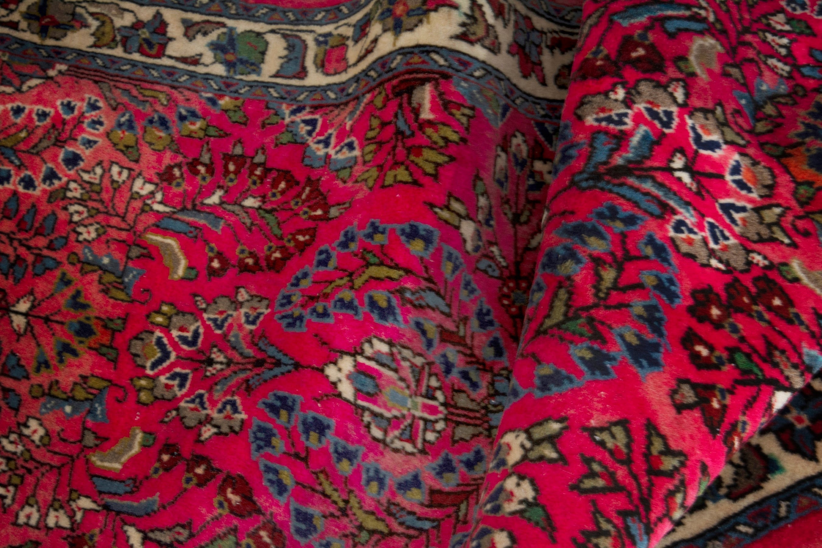 Persian Sarouk accent rug in deep red and off-white, view 14 of 17