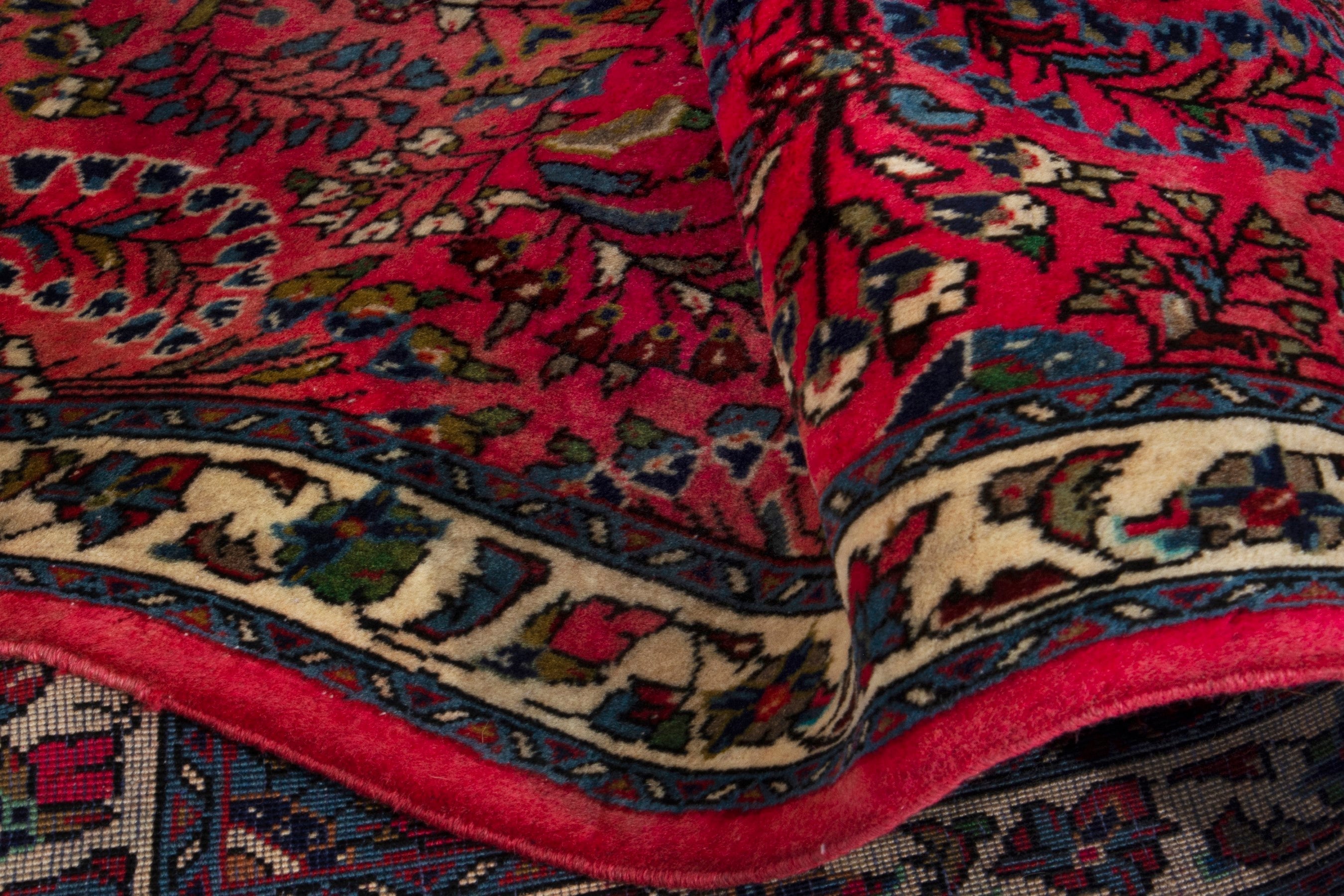 Persian Sarouk accent rug in deep red and off-white, view 15 of 17