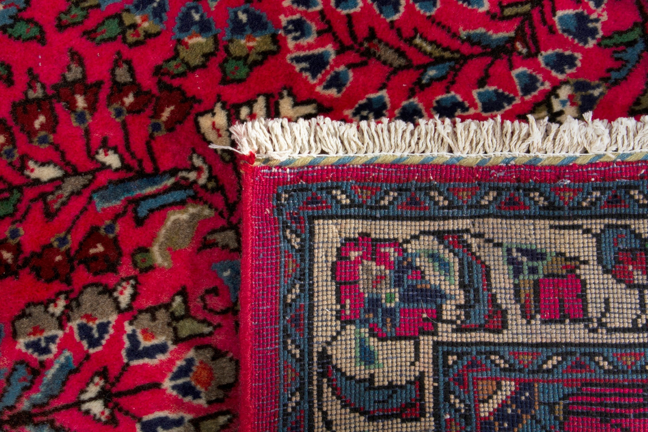 Persian Sarouk accent rug in deep red and off-white, view 17 of 17
