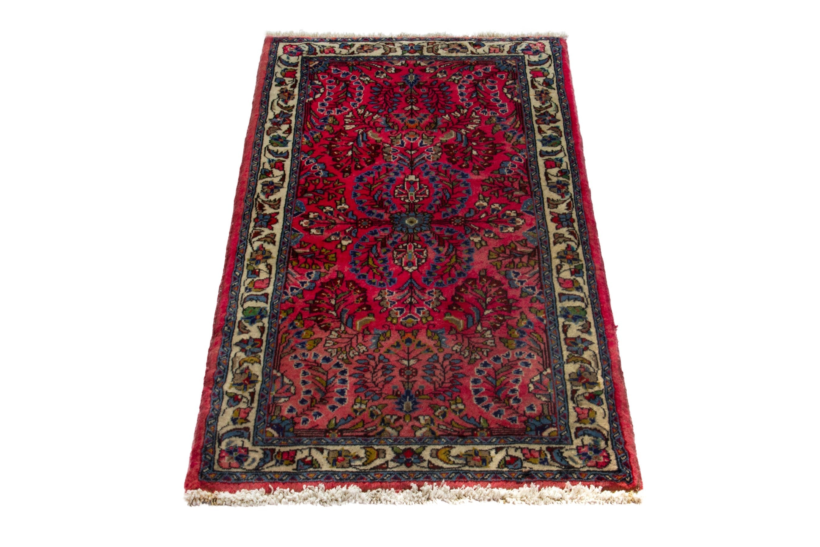 Persian Sarouk accent rug in deep red and off-white, view 3 of 17