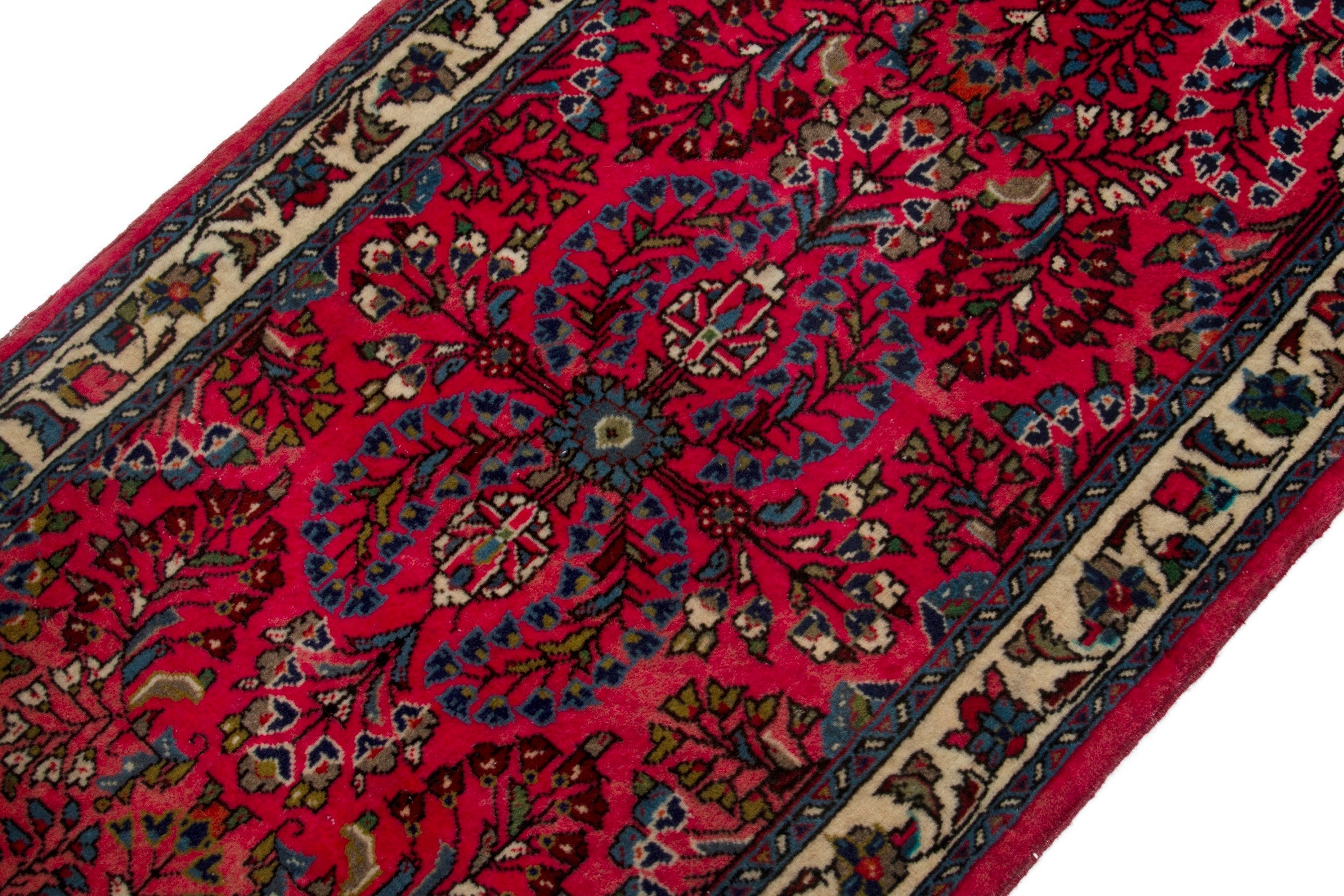 Persian Sarouk accent rug in deep red and off-white, view 6 of 17