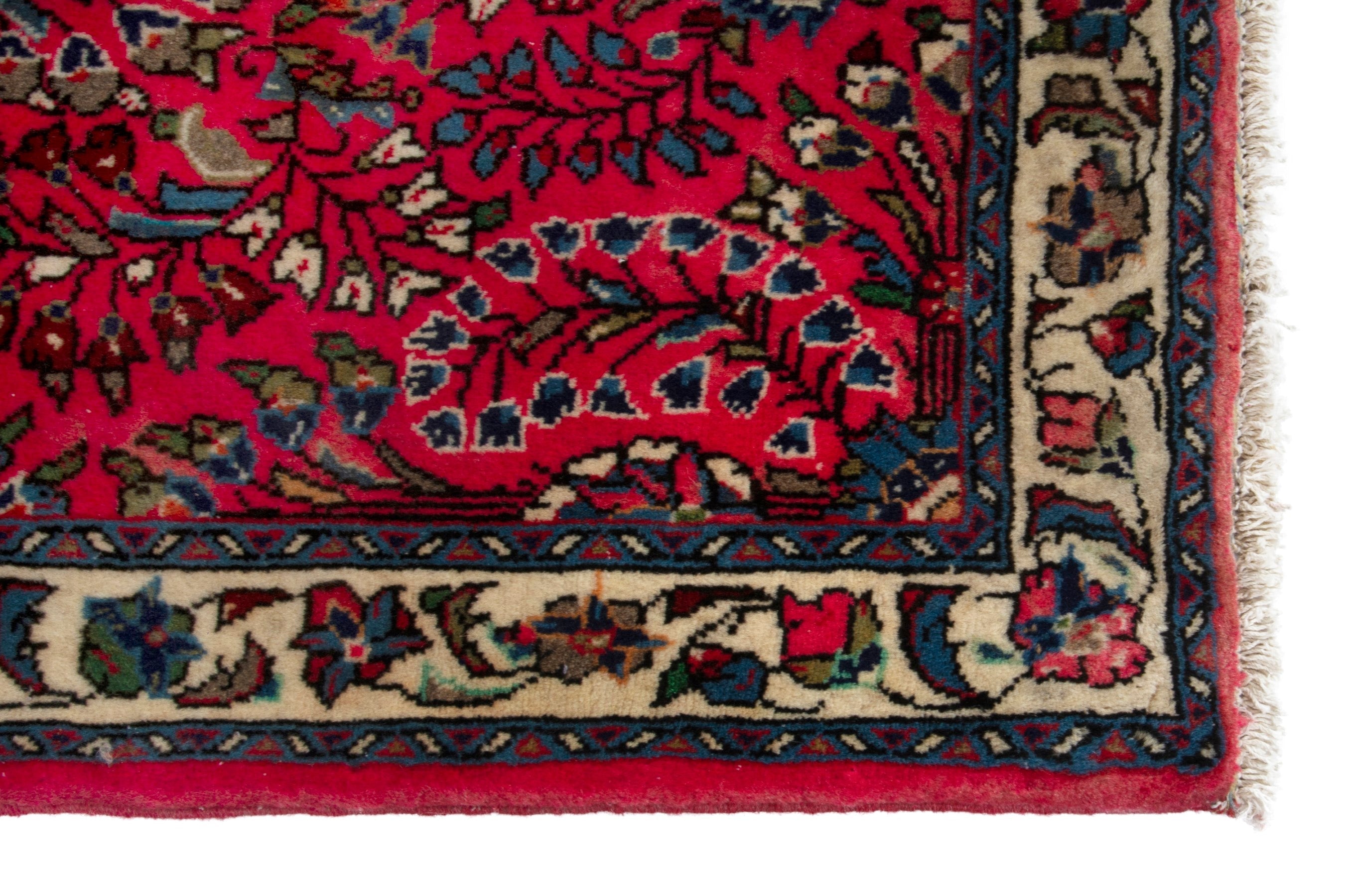 Persian Sarouk accent rug in deep red and off-white, view 10 of 17