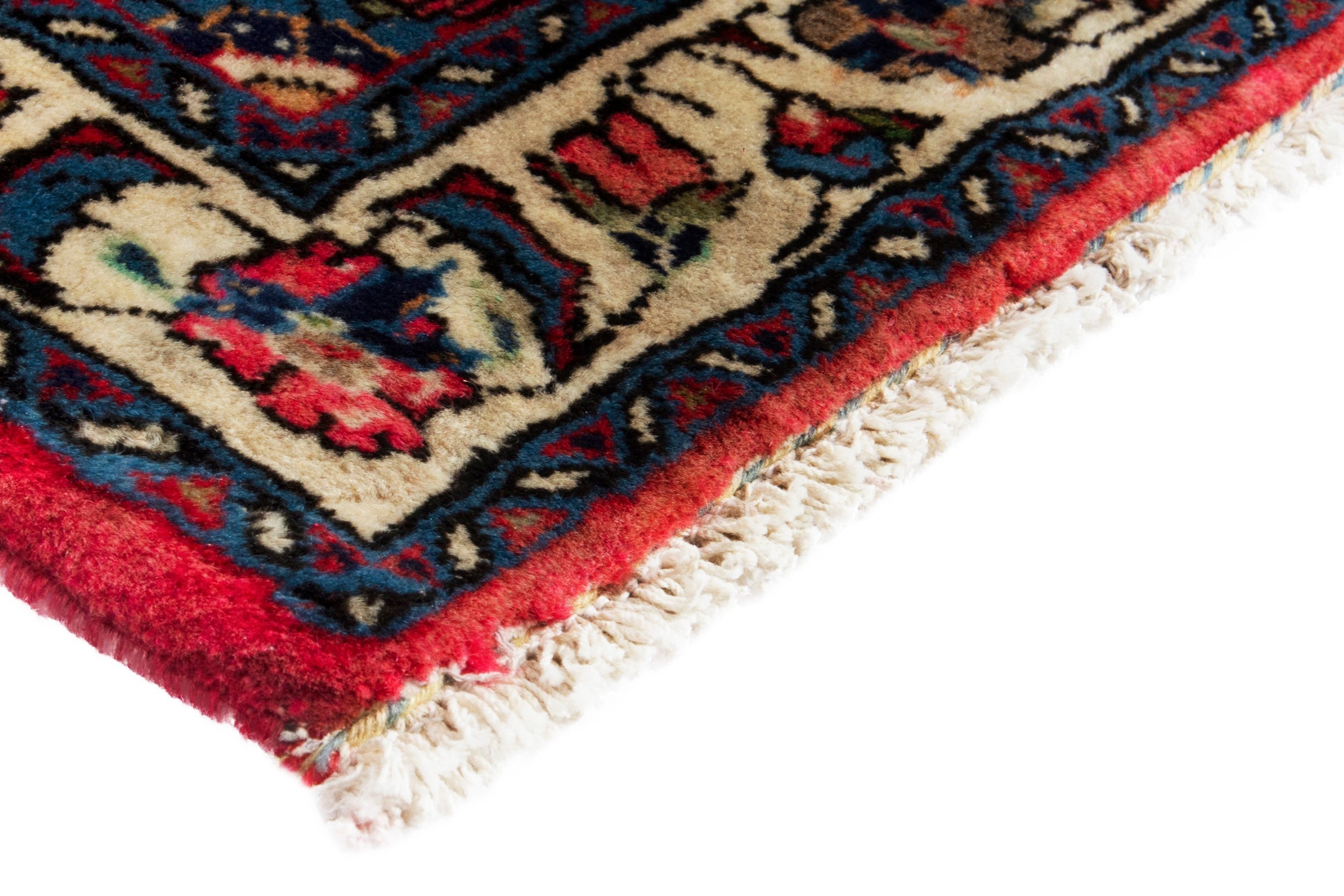 Persian Sarouk accent rug in deep red and off-white, view 4 of 17