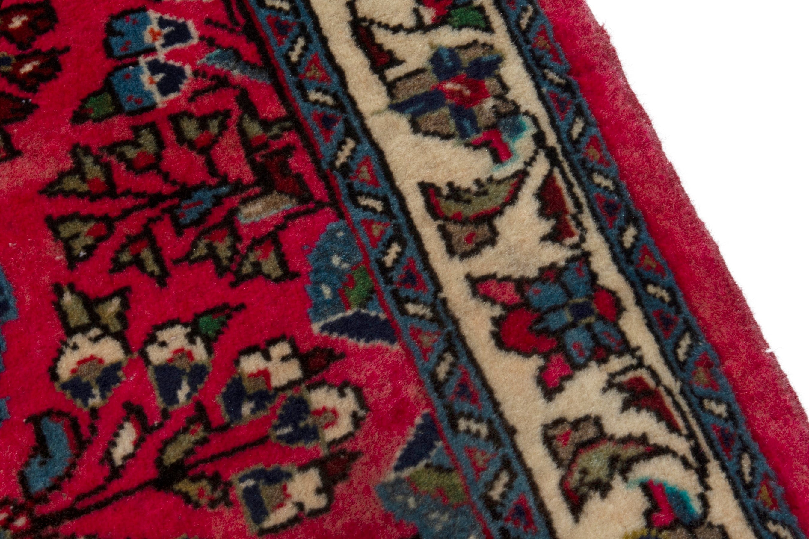 Persian Sarouk accent rug in deep red and off-white, view 9 of 17