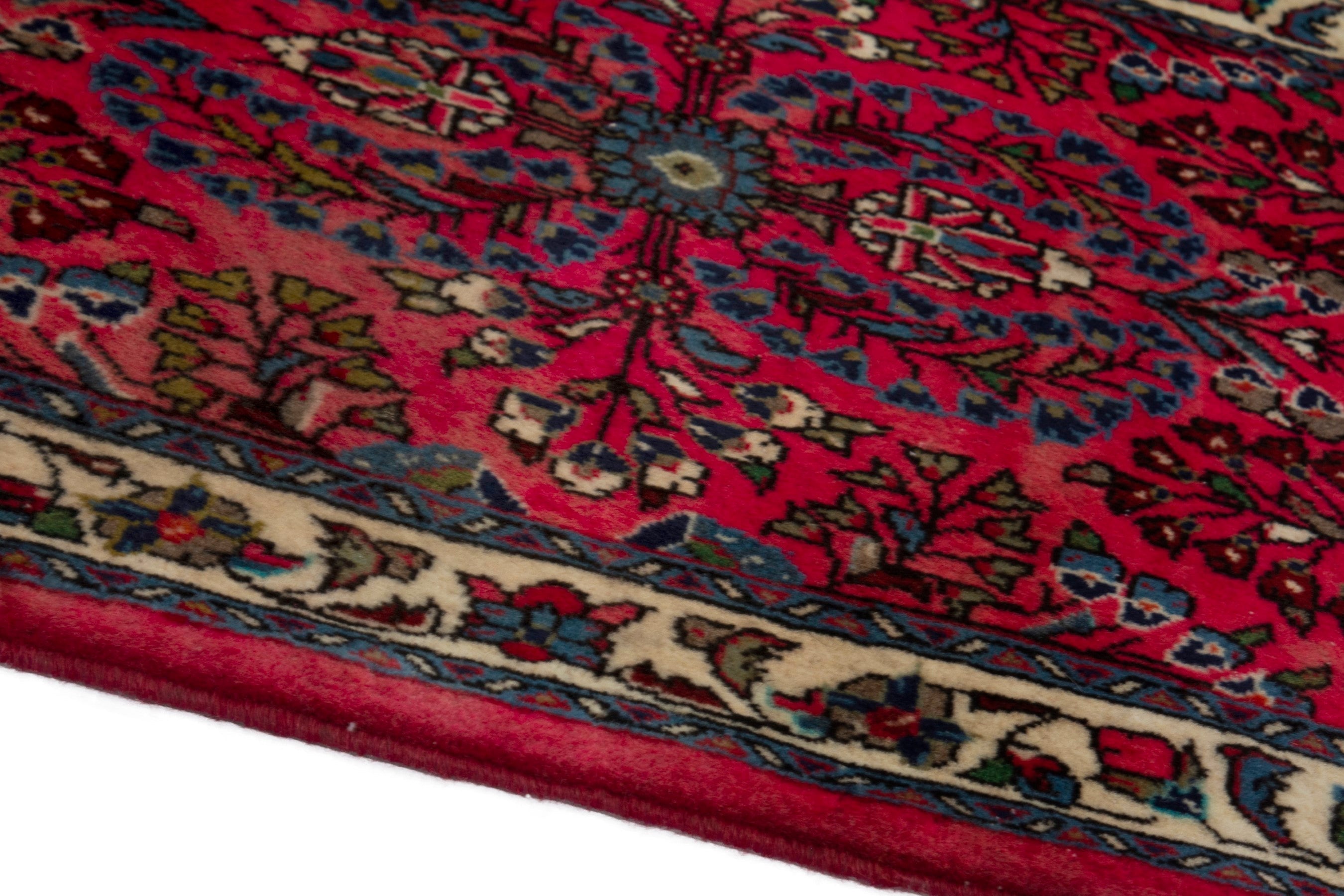 Persian Sarouk accent rug in deep red and off-white, view 5 of 17