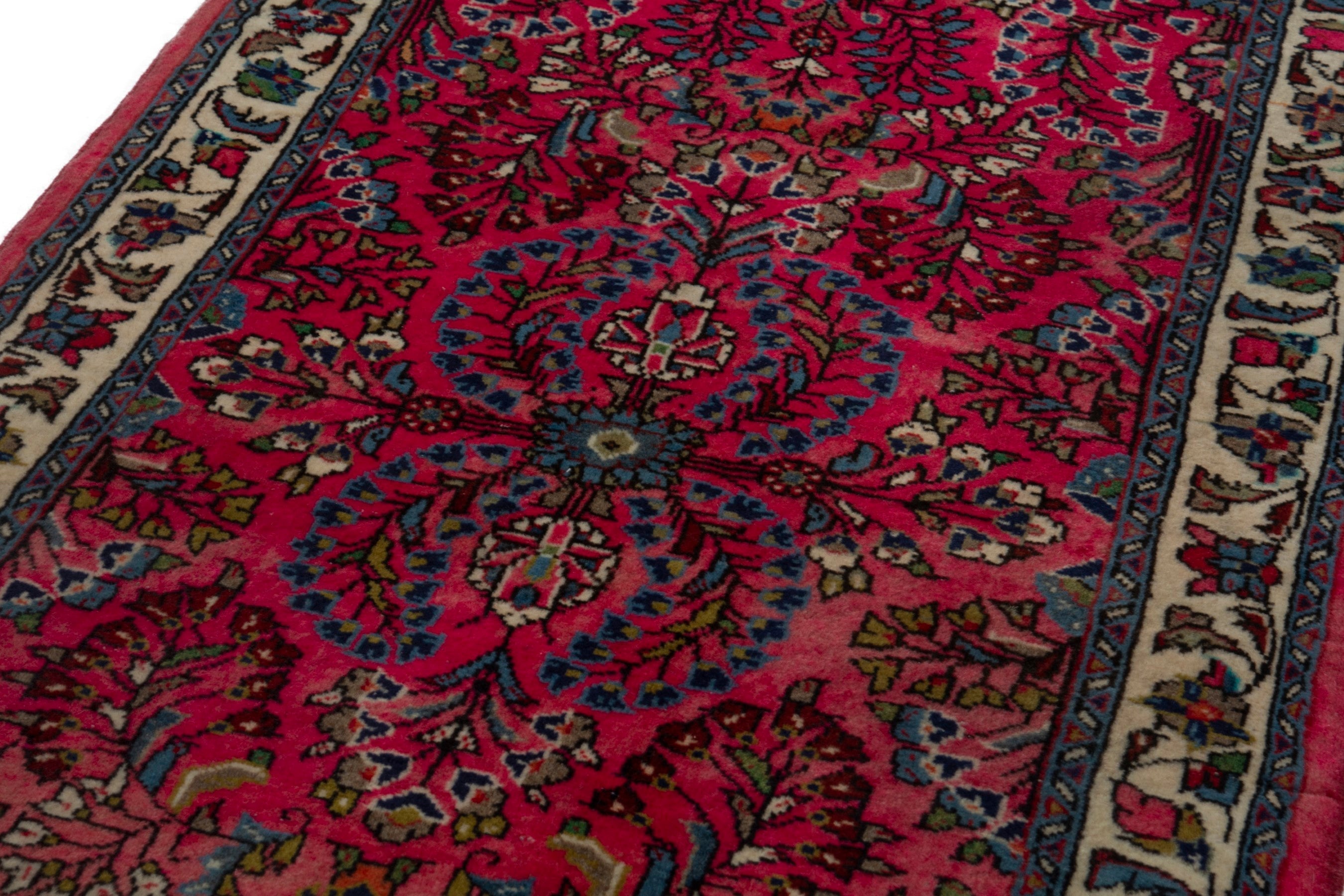 Persian Sarouk accent rug in deep red and off-white, view 7 of 17