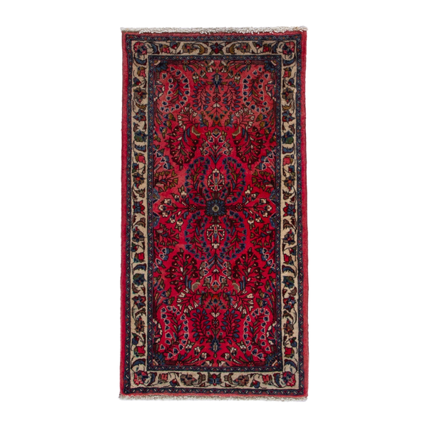 Persian Sarouk accent rug in deep red and off-white, 2'2" x 4'4"