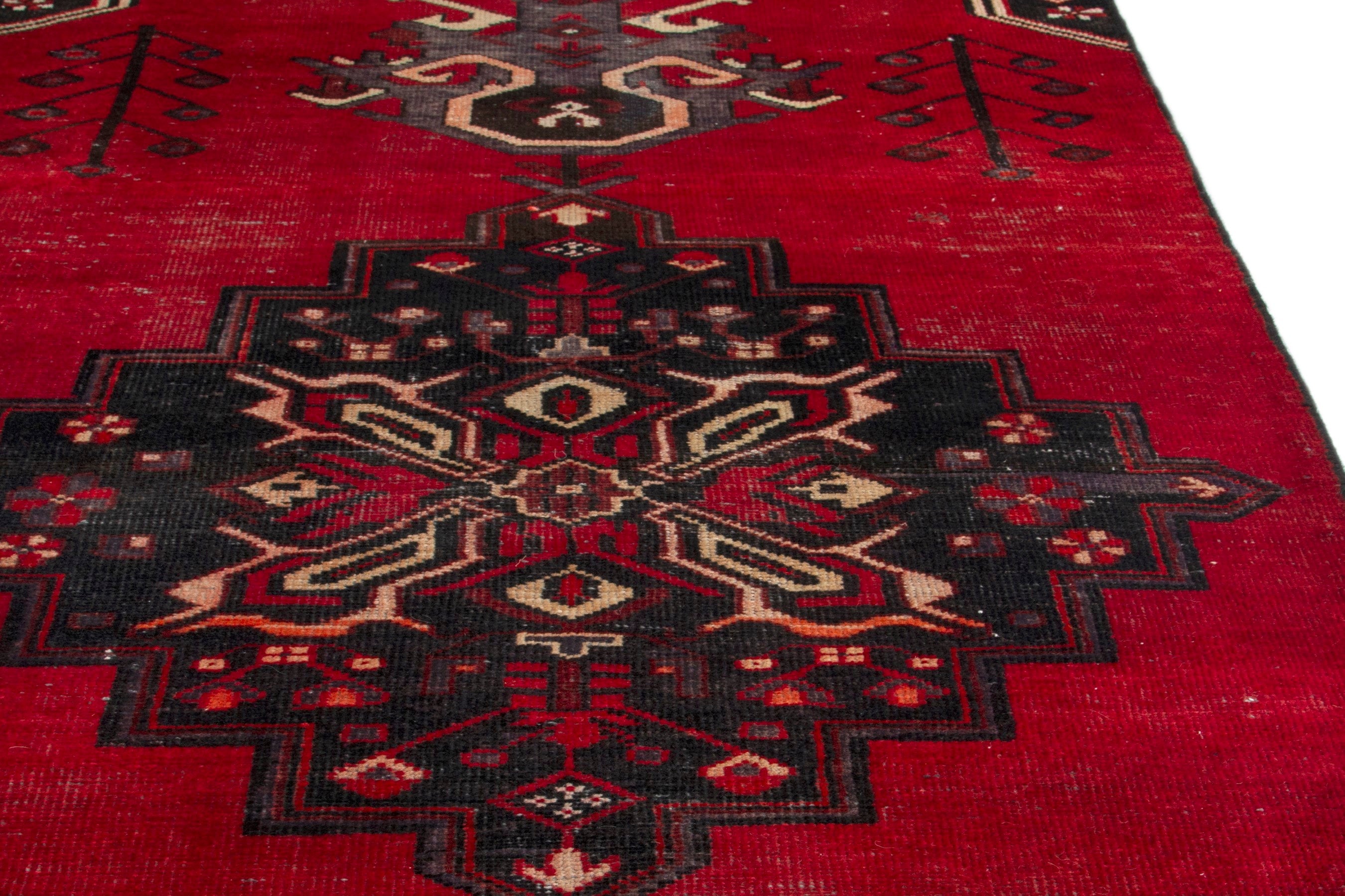 Persian Ferdos runner rug in deep red and dark blue, view 8 of 19
