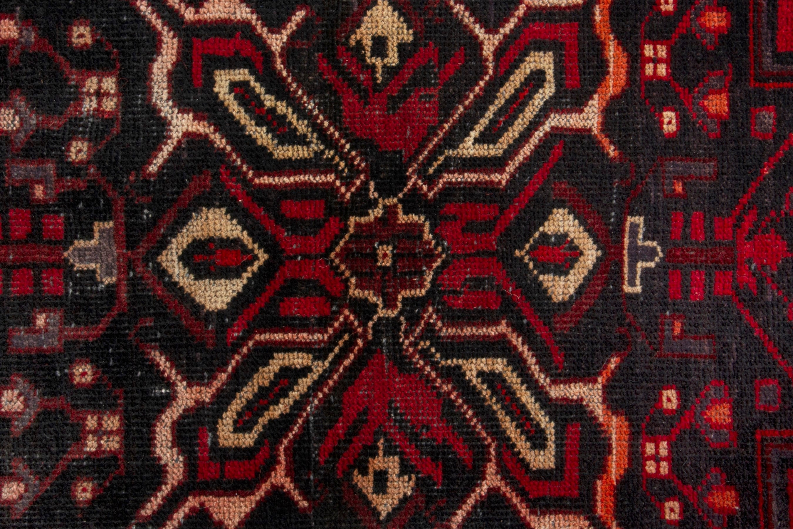 Persian Ferdos runner rug in deep red and dark blue, view 14 of 19