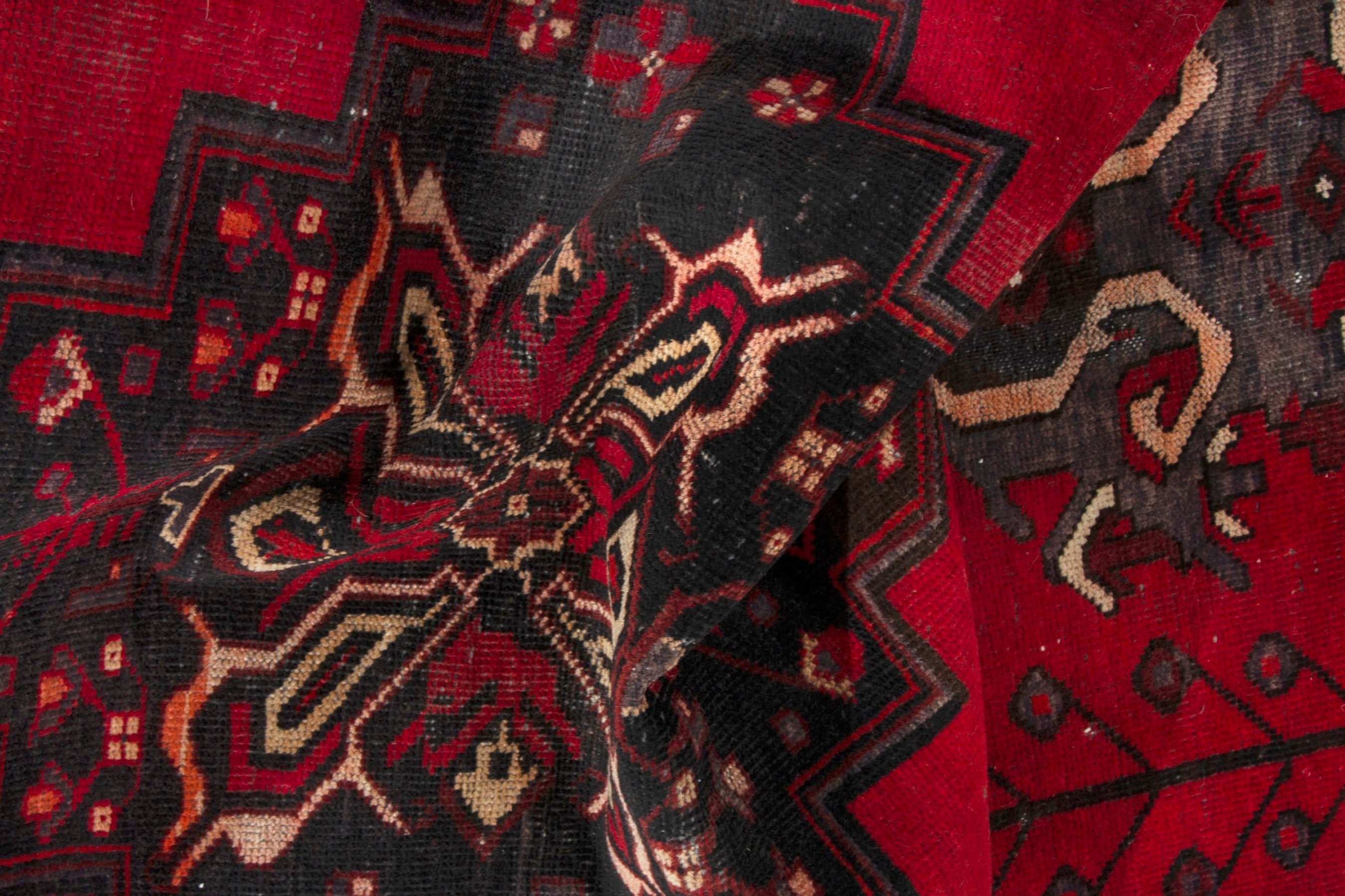 Persian Ferdos runner rug in deep red and dark blue, view 17 of 19