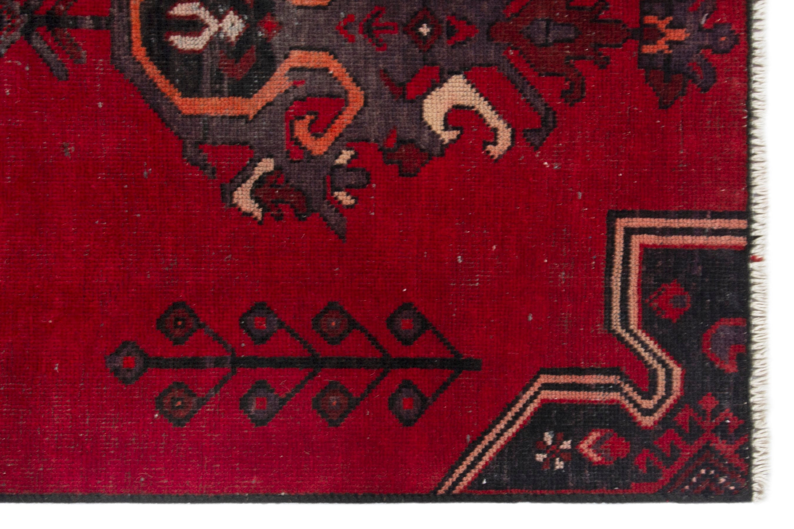 Persian Ferdos runner rug in deep red and dark blue, view 10 of 19