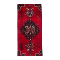 Persian Ferdos runner rug in deep red and dark blue, 2'10" x 6'11"