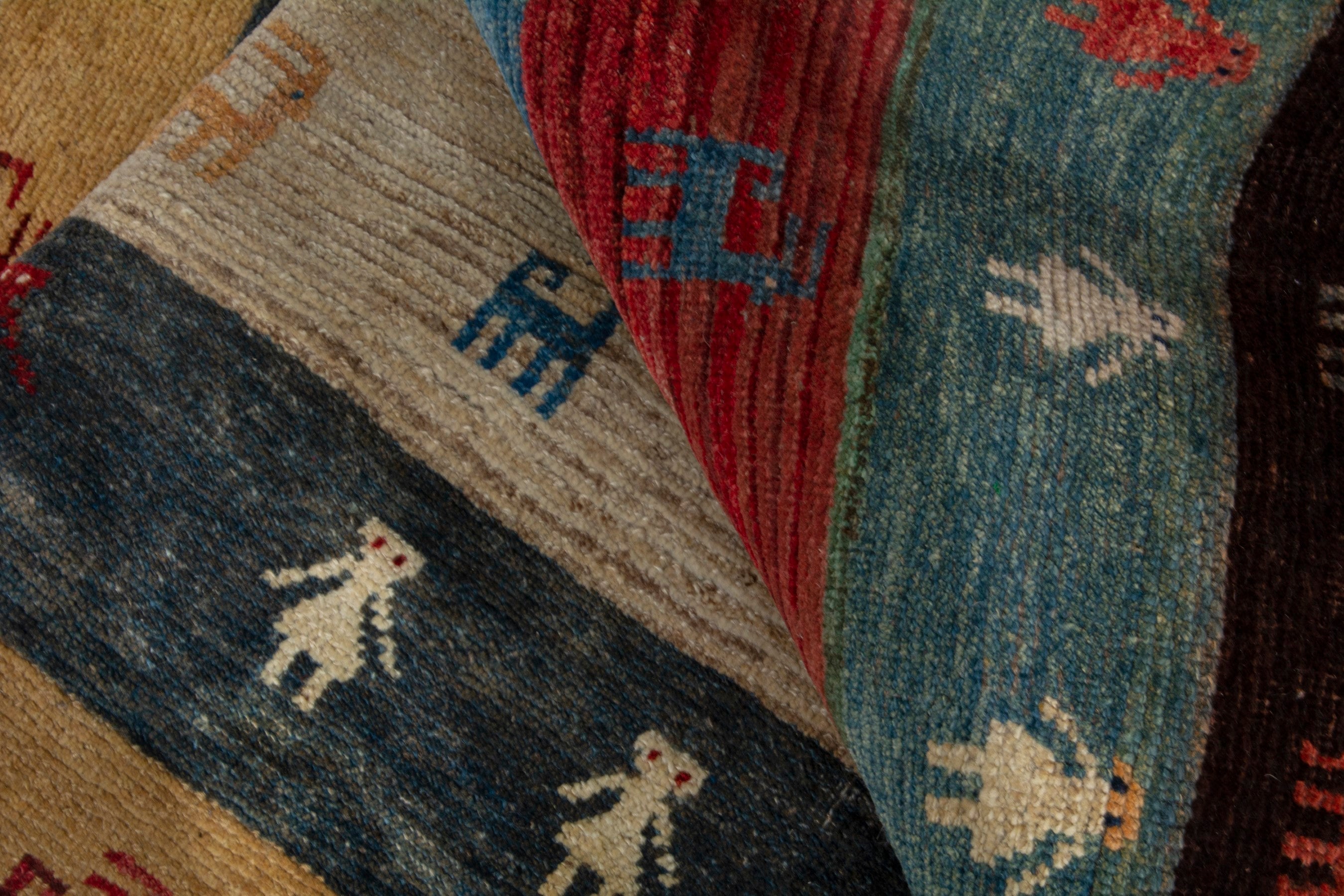 Persian Gabbeh accent rug in deep red and dark blue, view 15 of 16