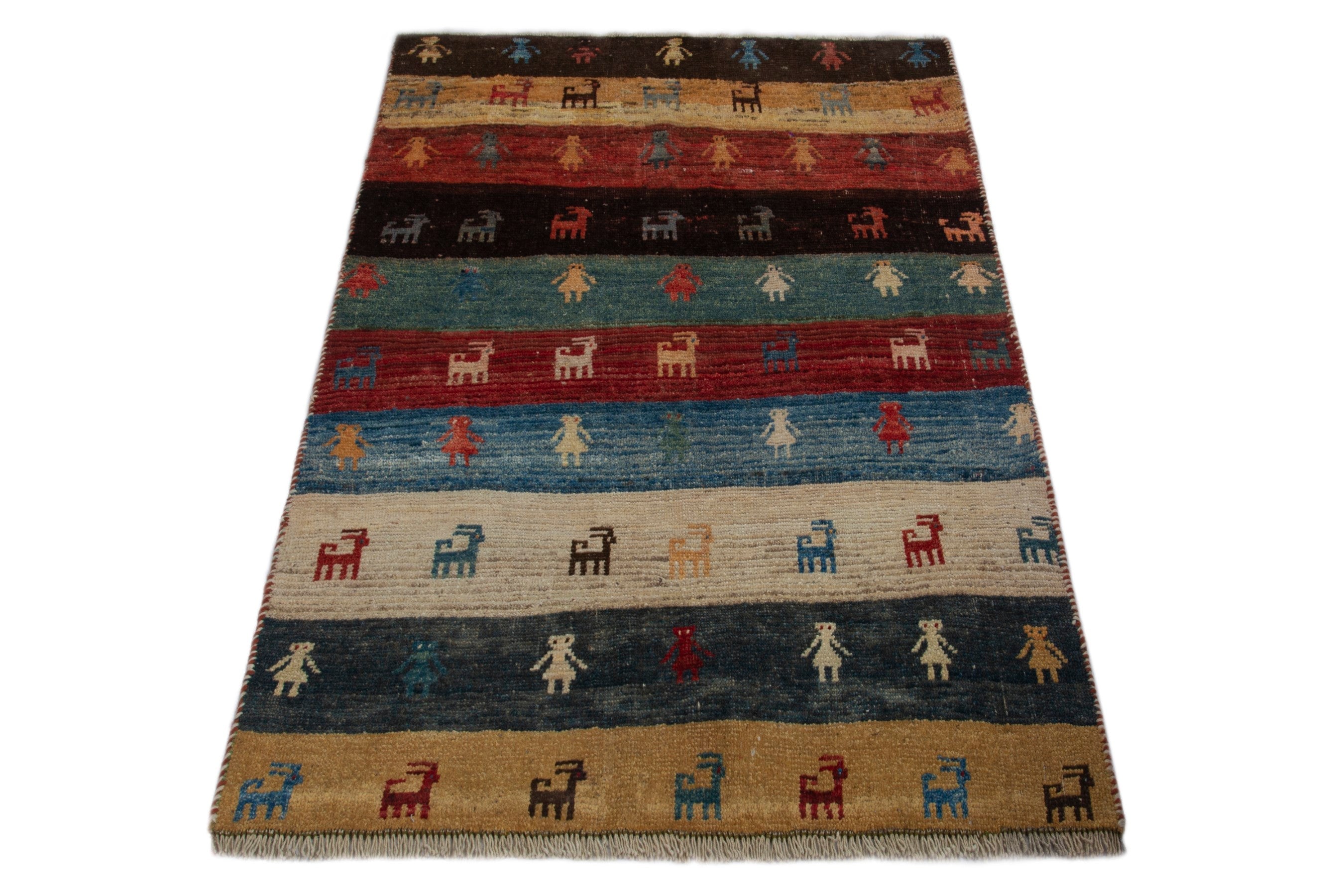 Persian Gabbeh accent rug in deep red and dark blue, view 2 of 16