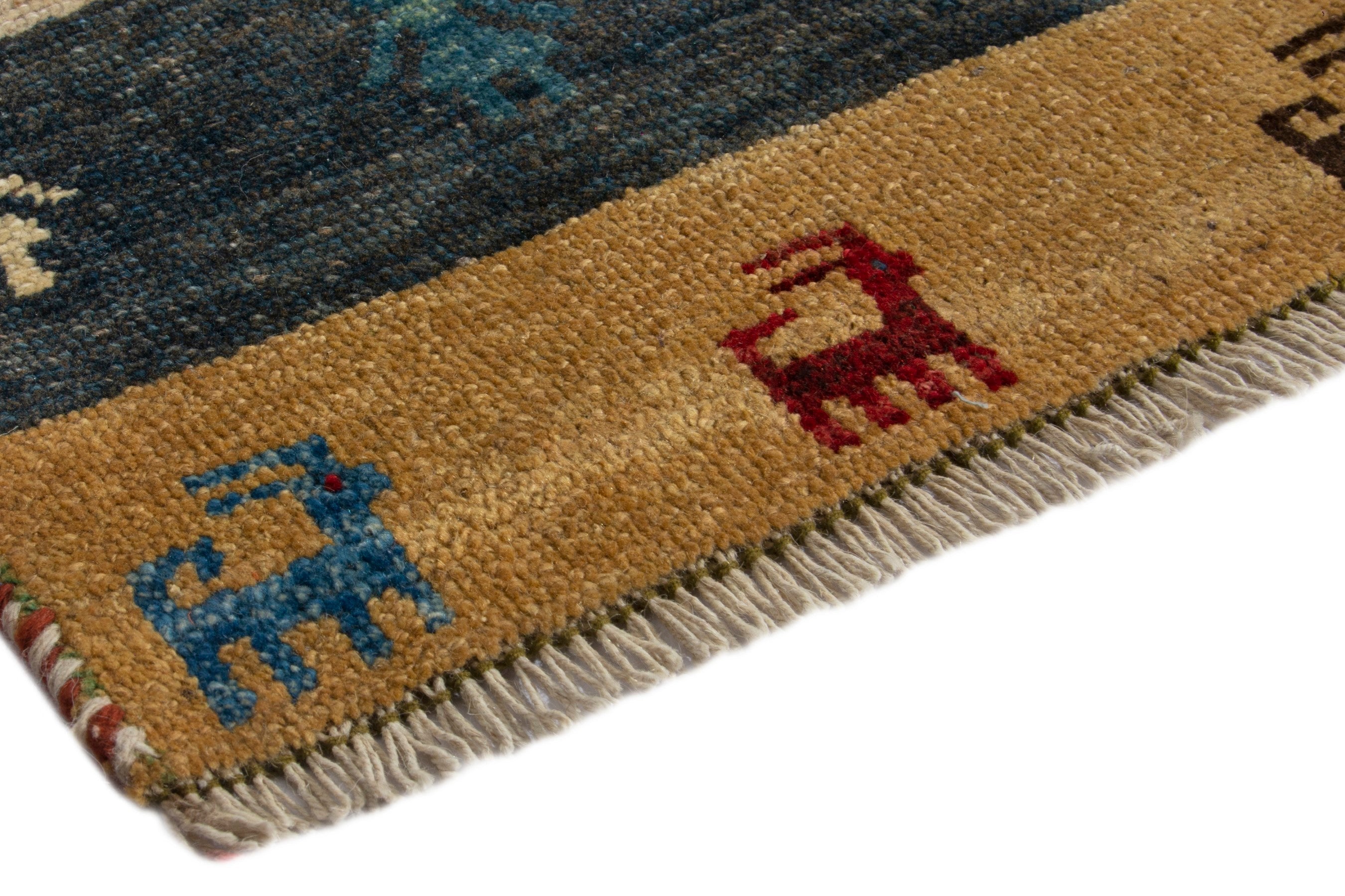 Persian Gabbeh accent rug in deep red and dark blue, view 4 of 16
