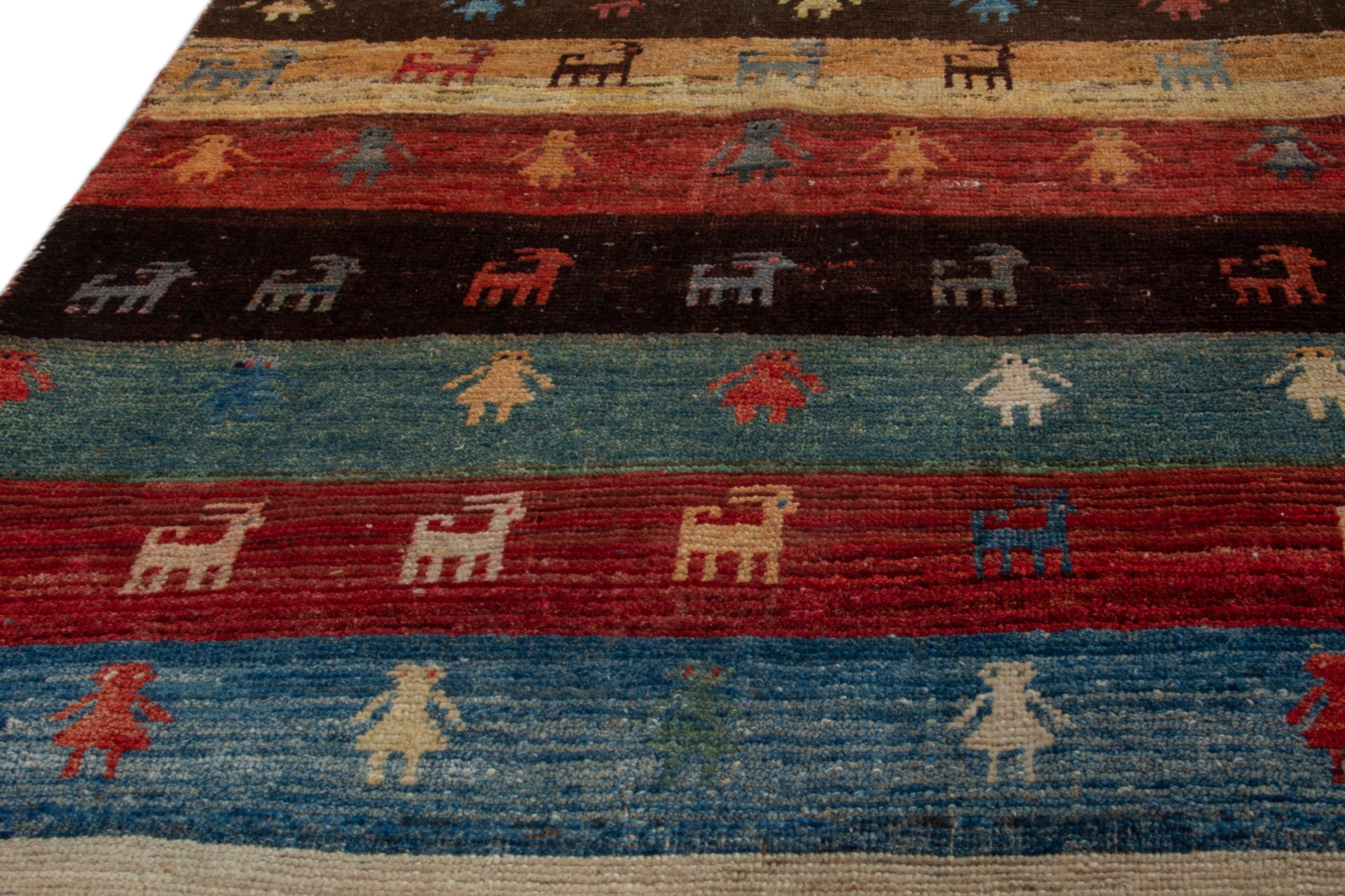 Persian Gabbeh accent rug in deep red and dark blue, view 7 of 16