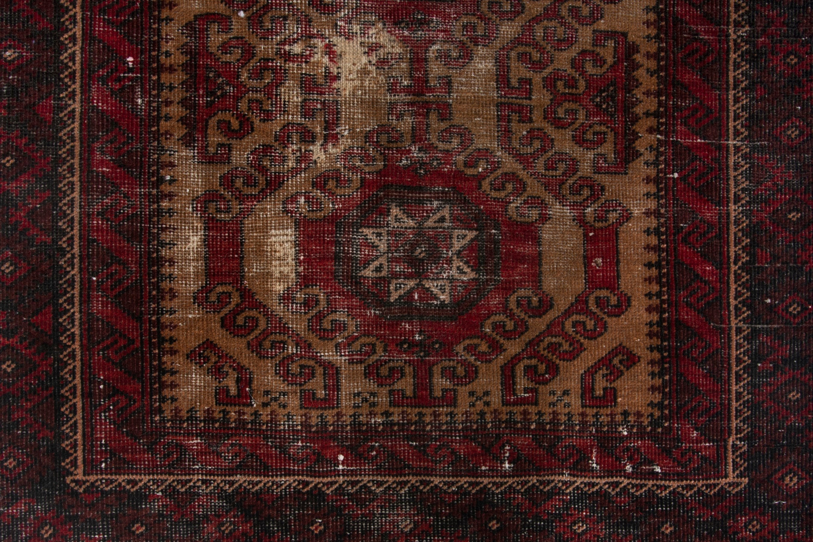 Persian Baluch accent rug in burgundy and deep red, view 10 of 17