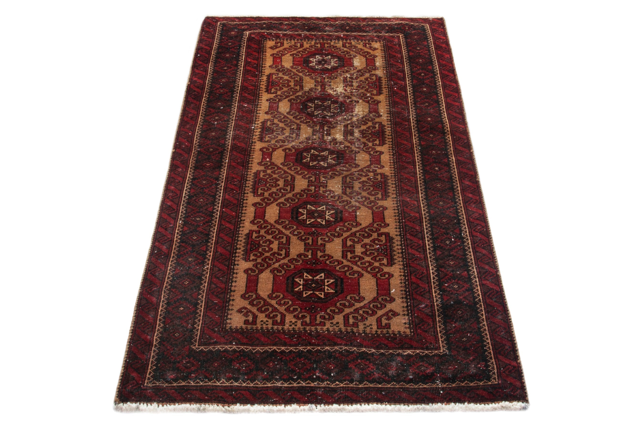 Persian Baluch accent rug in burgundy and deep red, view 2 of 17