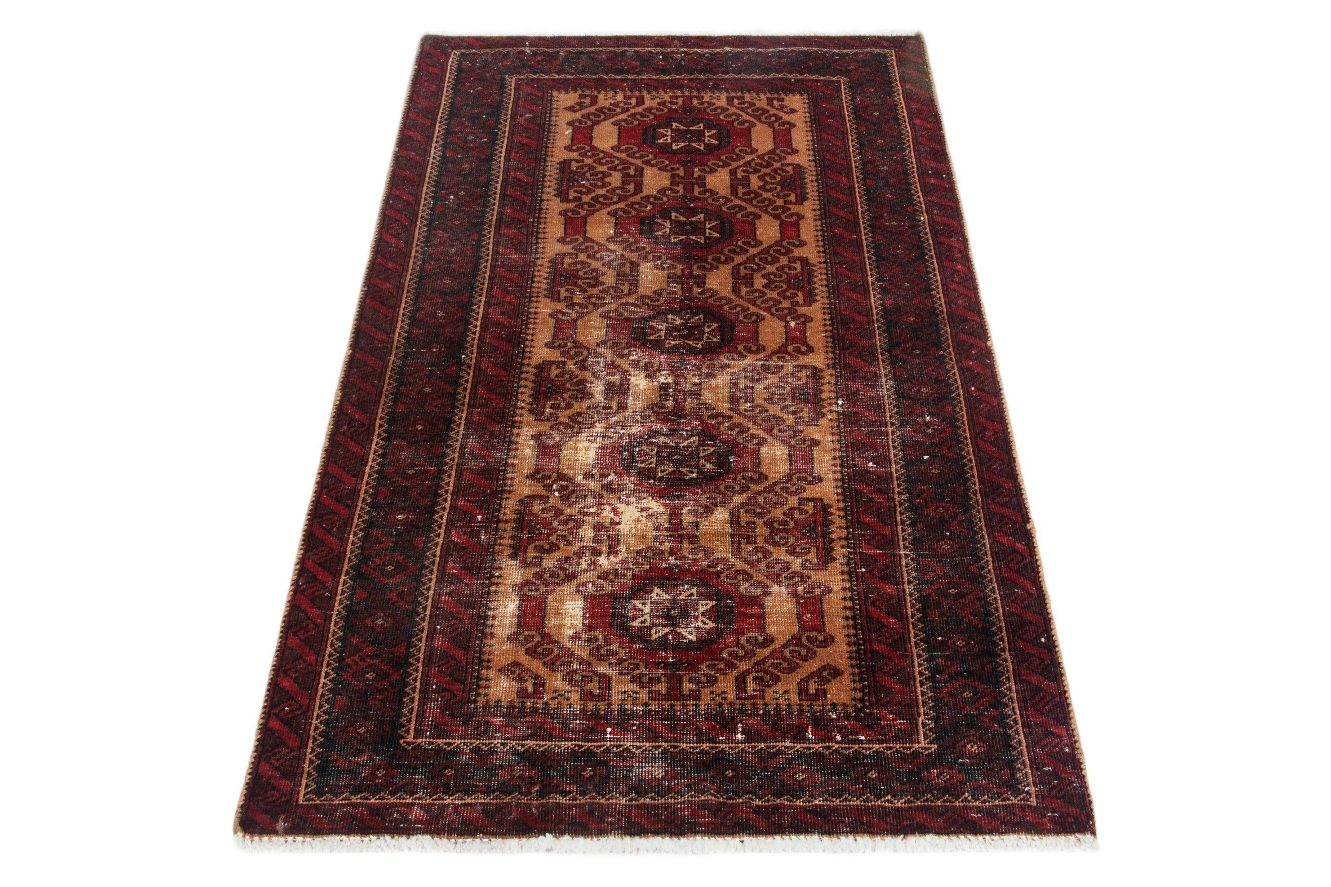 Persian Baluch accent rug in burgundy and deep red, view 3 of 17