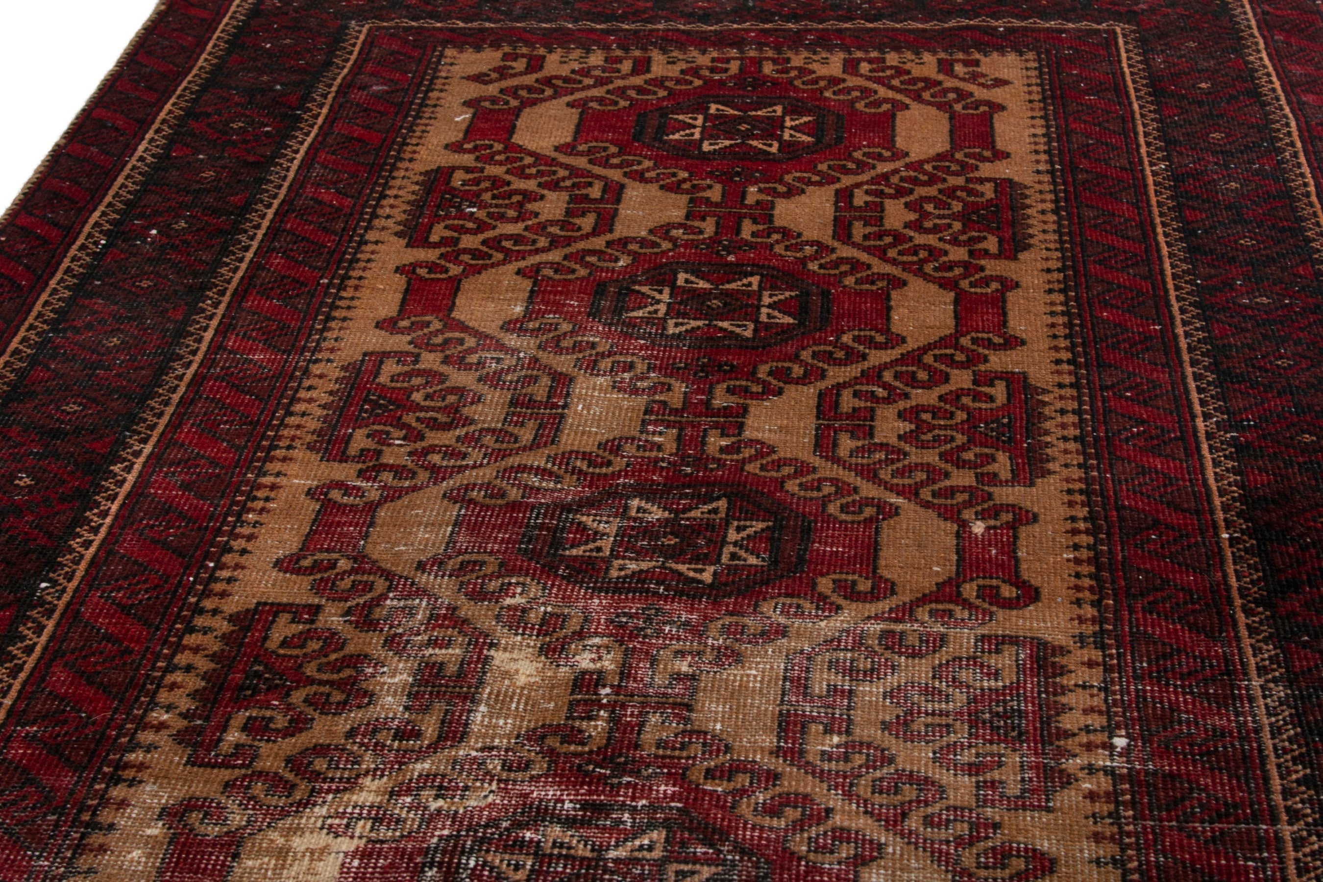 Persian Baluch accent rug in burgundy and deep red, view 7 of 17