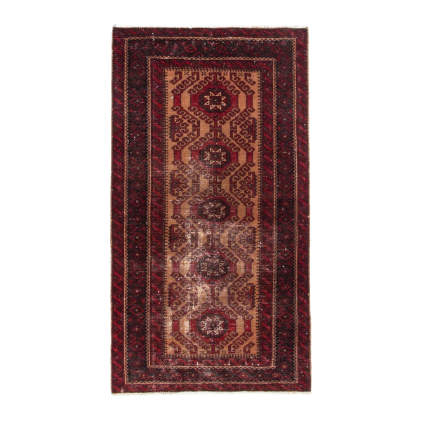 Persian Baluch accent rug in burgundy and deep red, 2'11" x 5'4"