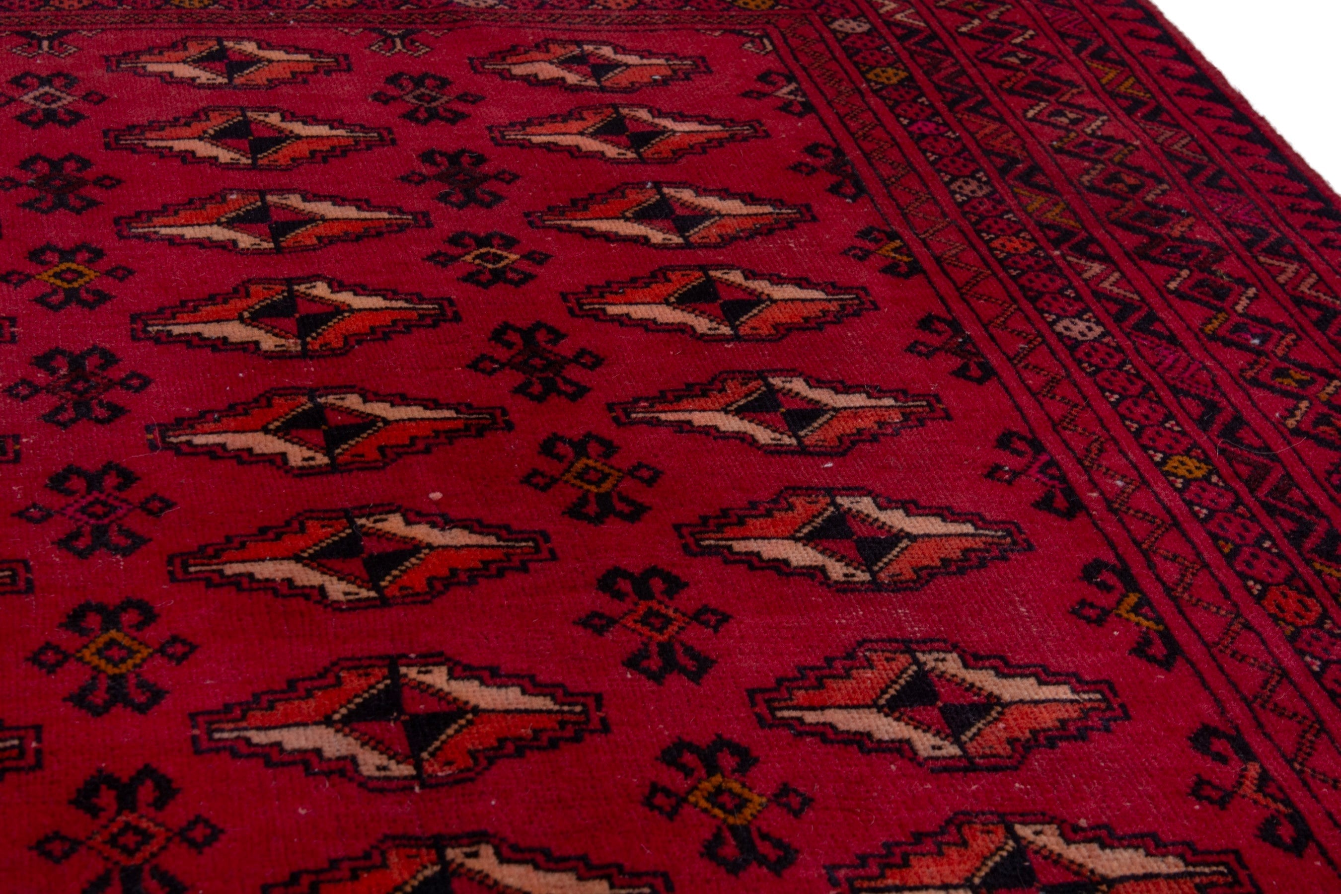 Persian Baluch accent rug in deep red and burgundy, view 8 of 17