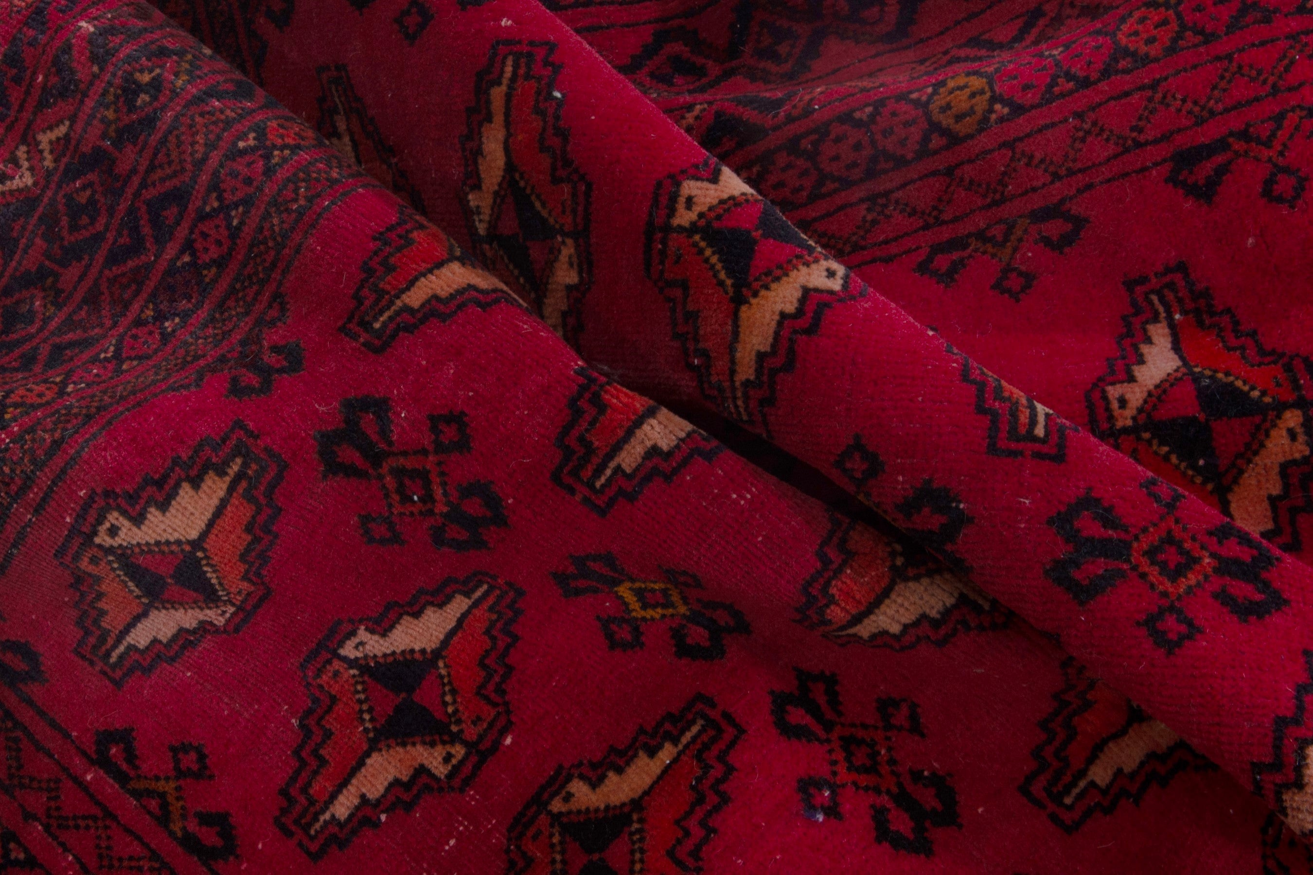 Persian Baluch accent rug in deep red and burgundy, view 16 of 17