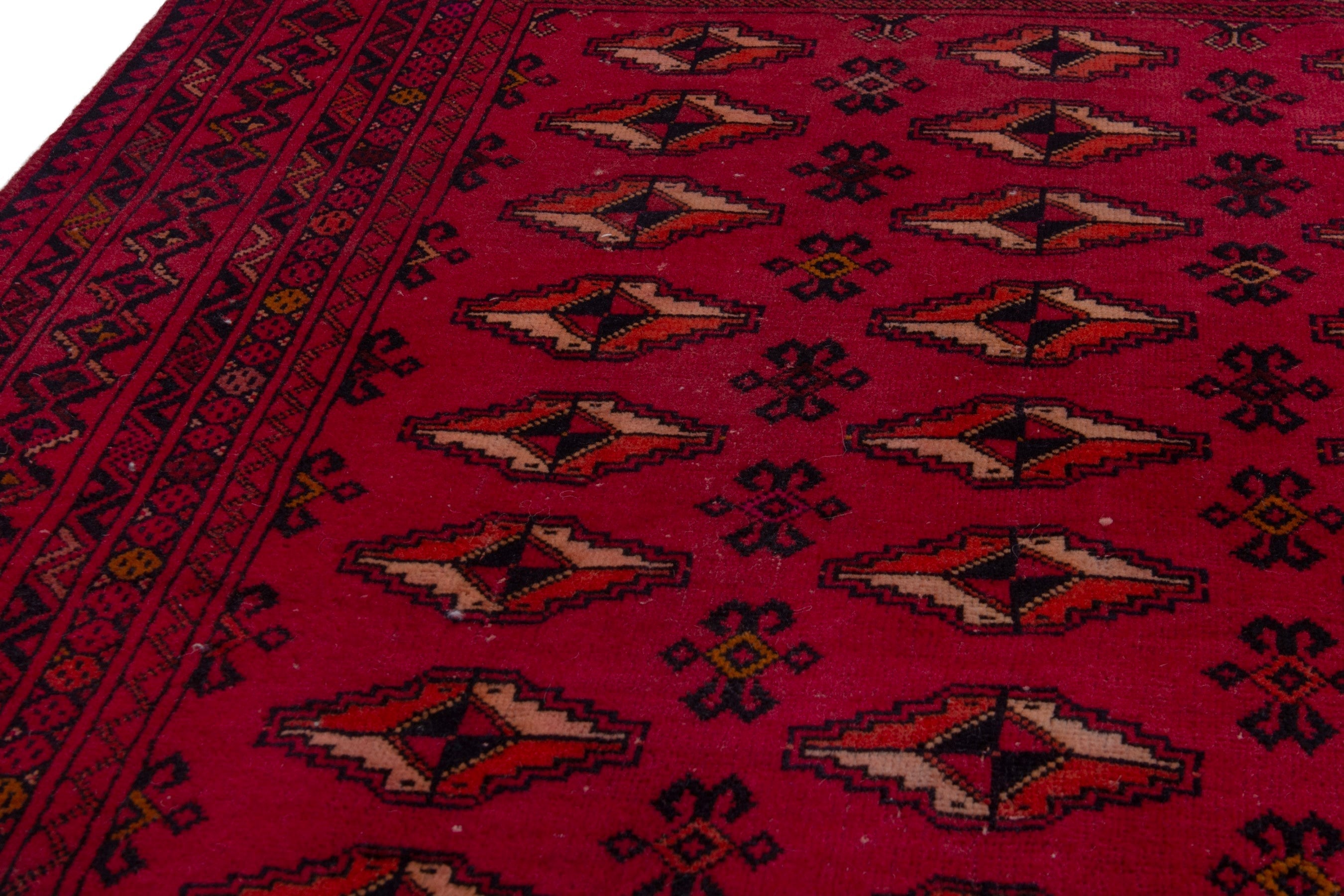 Persian Baluch accent rug in deep red and burgundy, view 7 of 17