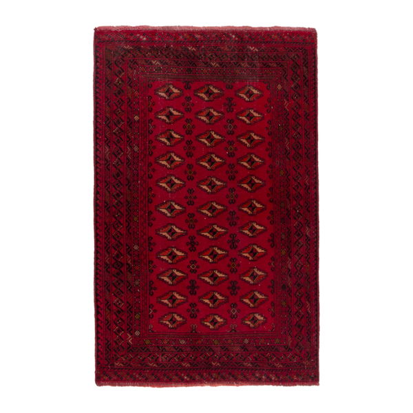Persian Baluch accent rug in deep red and burgundy, 3'4" x 4'9"