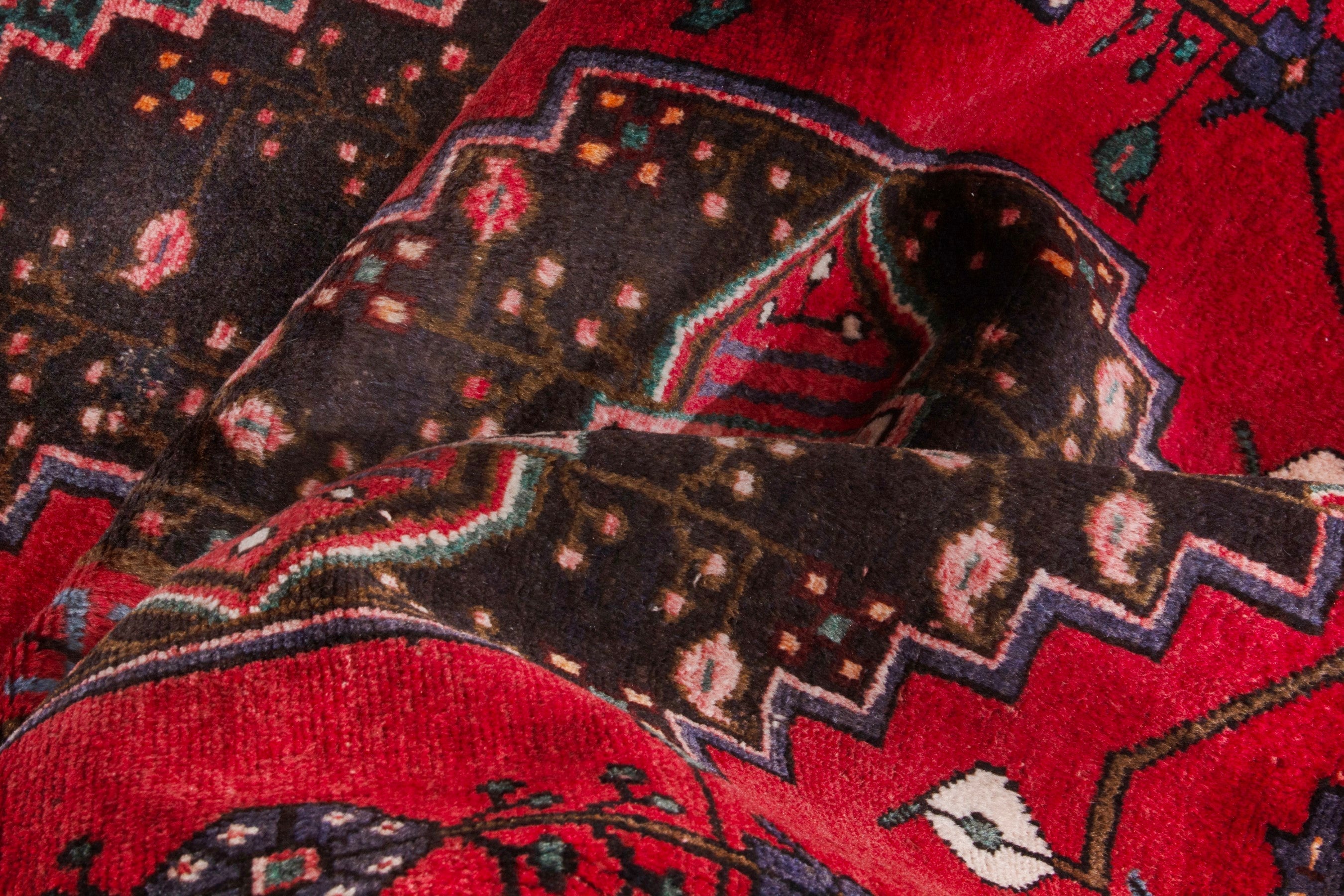 Persian Toyserkan accent rug in deep red and dark brown, view 14 of 17