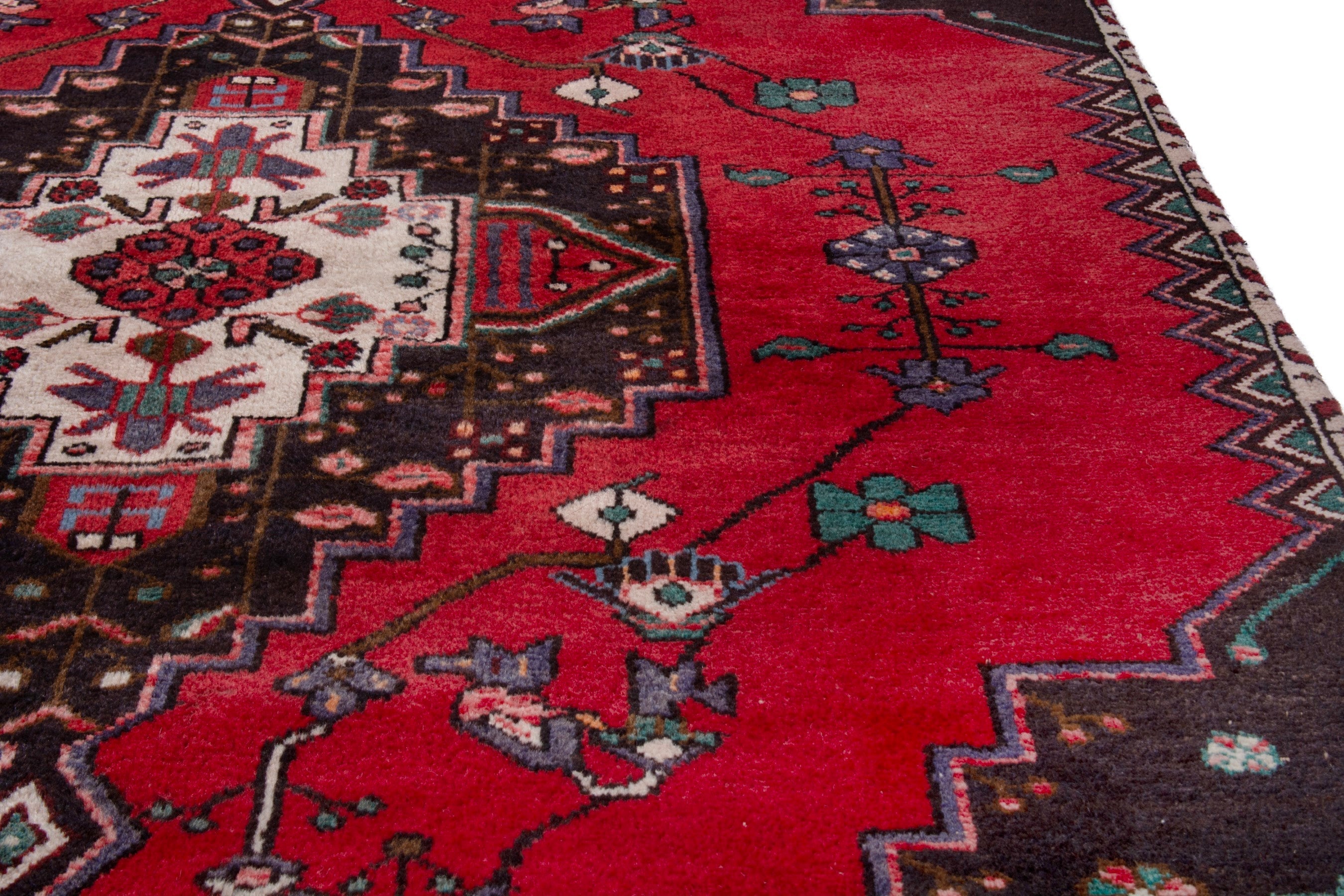 Persian Toyserkan accent rug in deep red and dark brown, view 8 of 17
