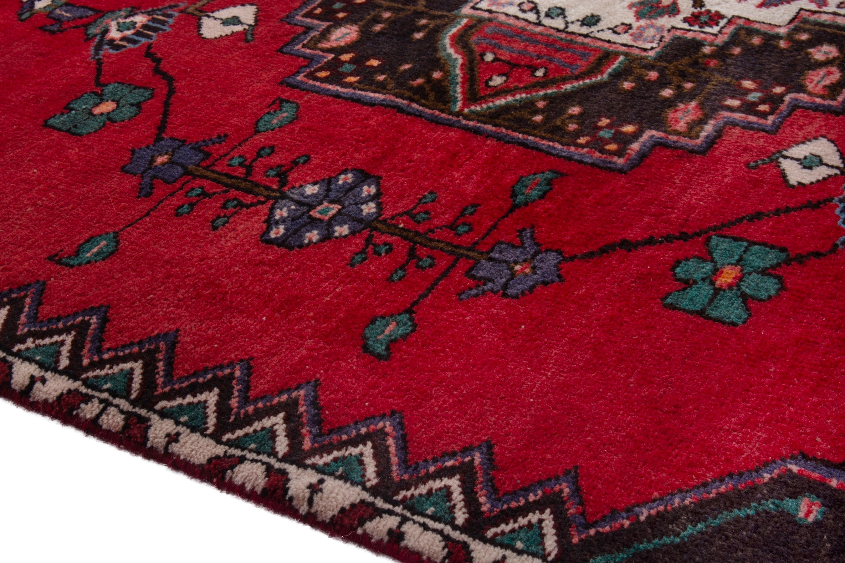 Persian Toyserkan accent rug in deep red and dark brown, view 5 of 17