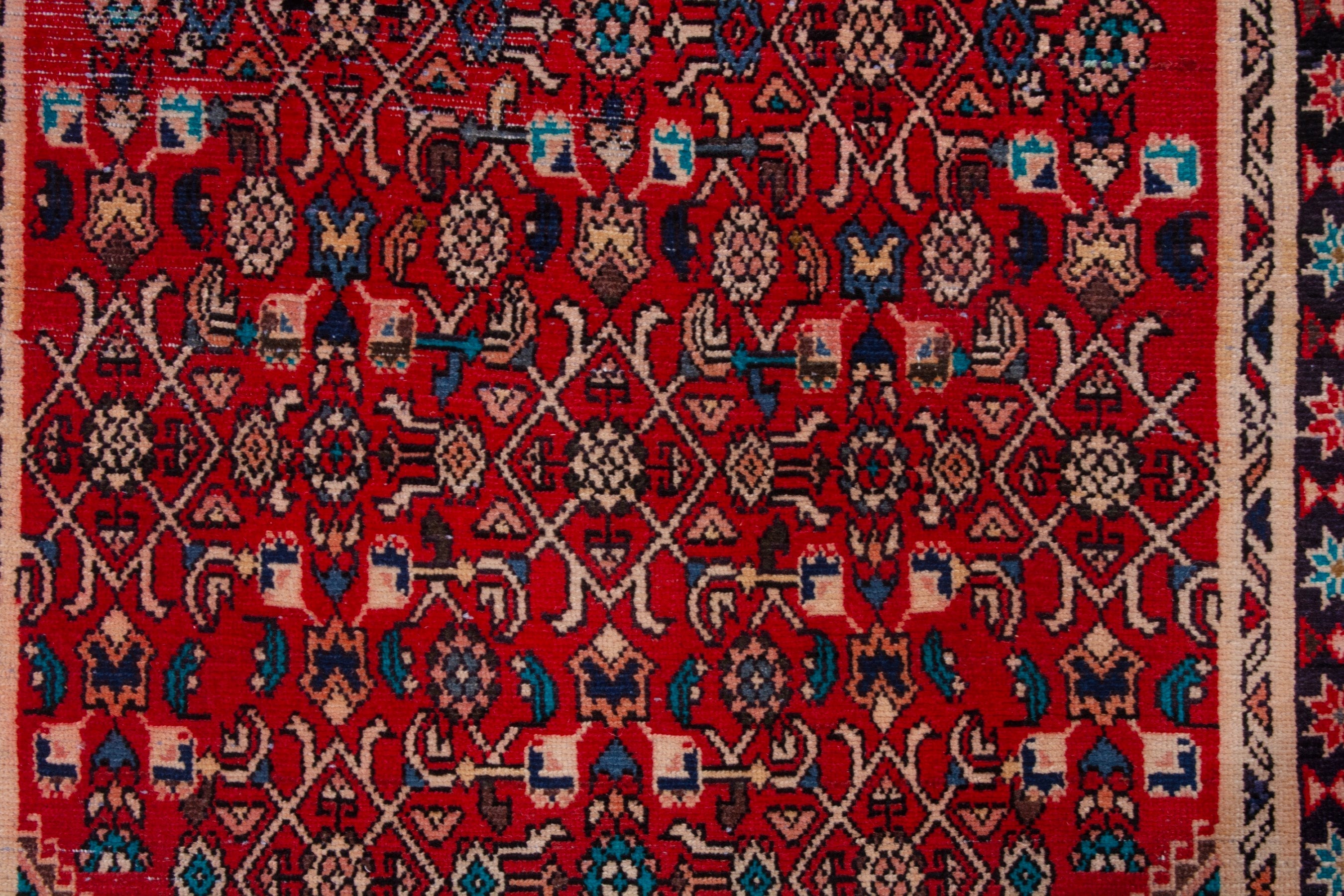 Persian Hamedan runner rug in deep red and burgundy, view 12 of 16