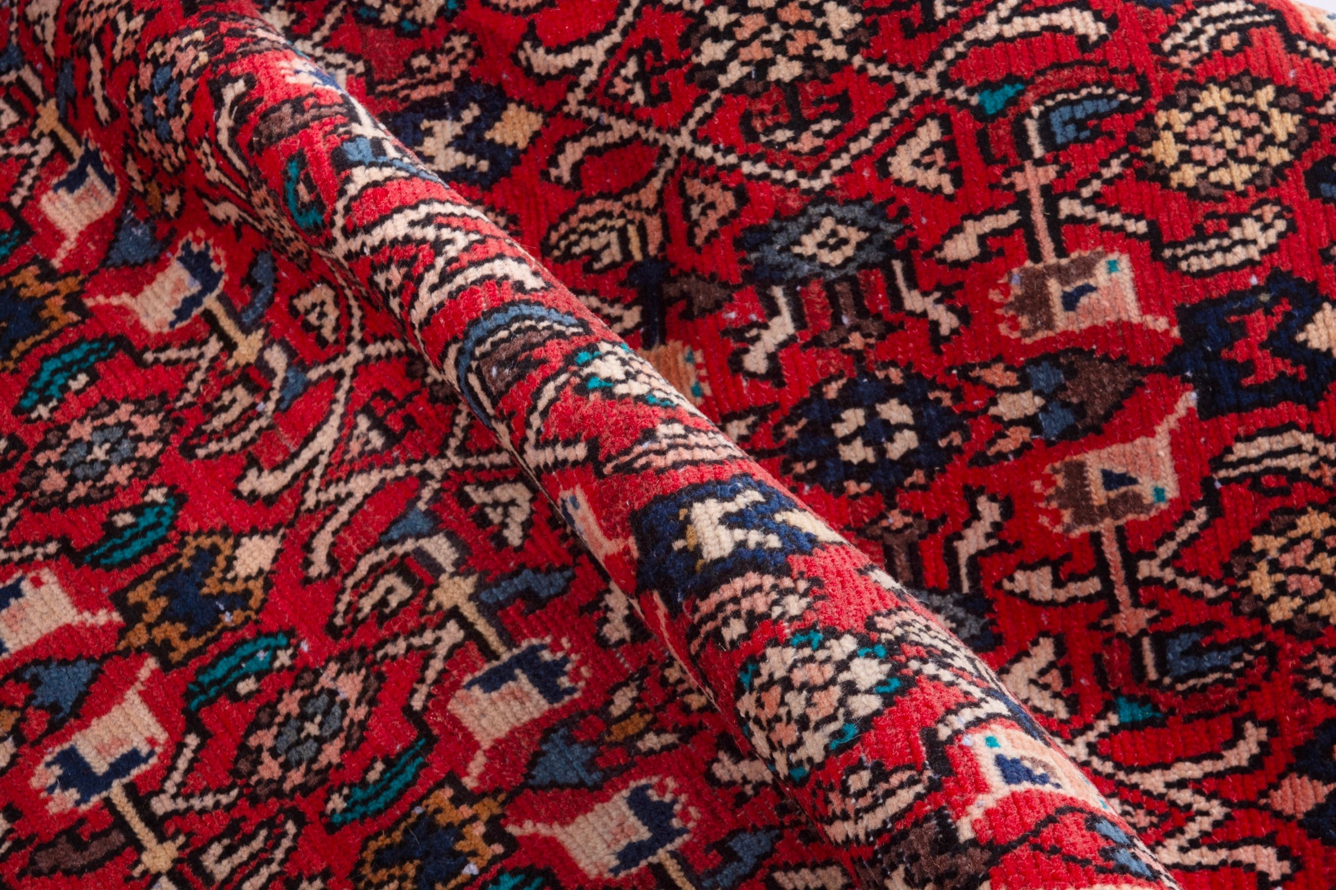Persian Hamedan runner rug in deep red and burgundy, view 13 of 16