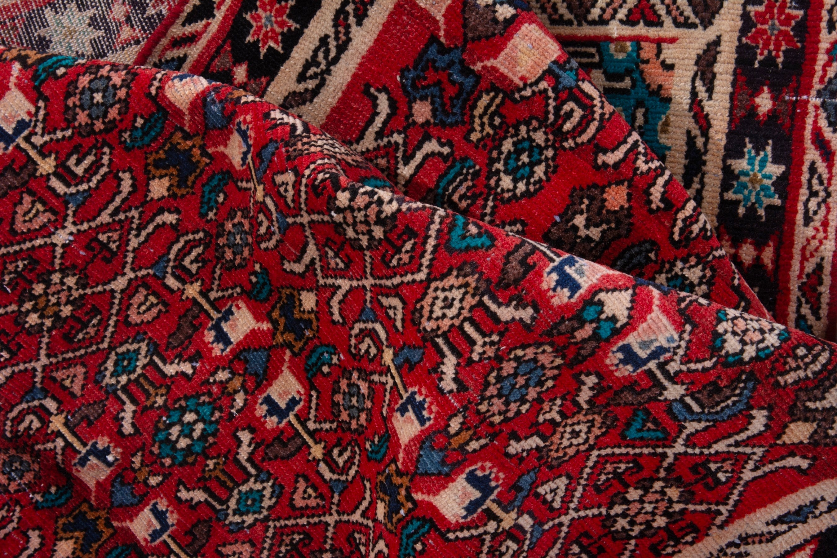 Persian Hamedan runner rug in deep red and burgundy, view 15 of 16