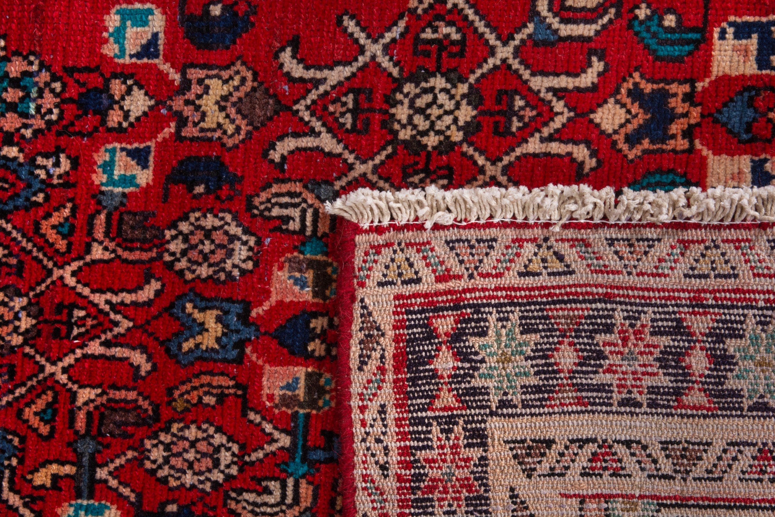 Persian Hamedan runner rug in deep red and burgundy, view 16 of 16
