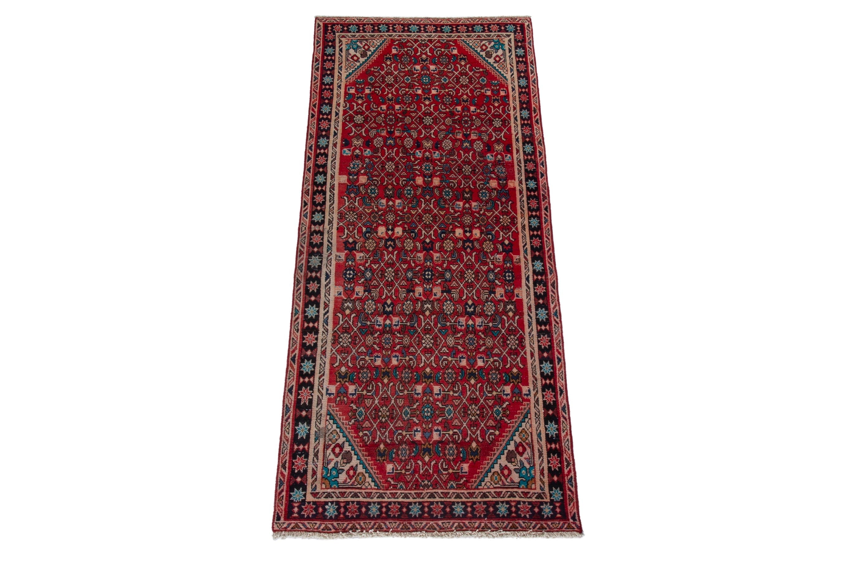 Persian Hamedan runner rug in deep red and burgundy, view 2 of 16