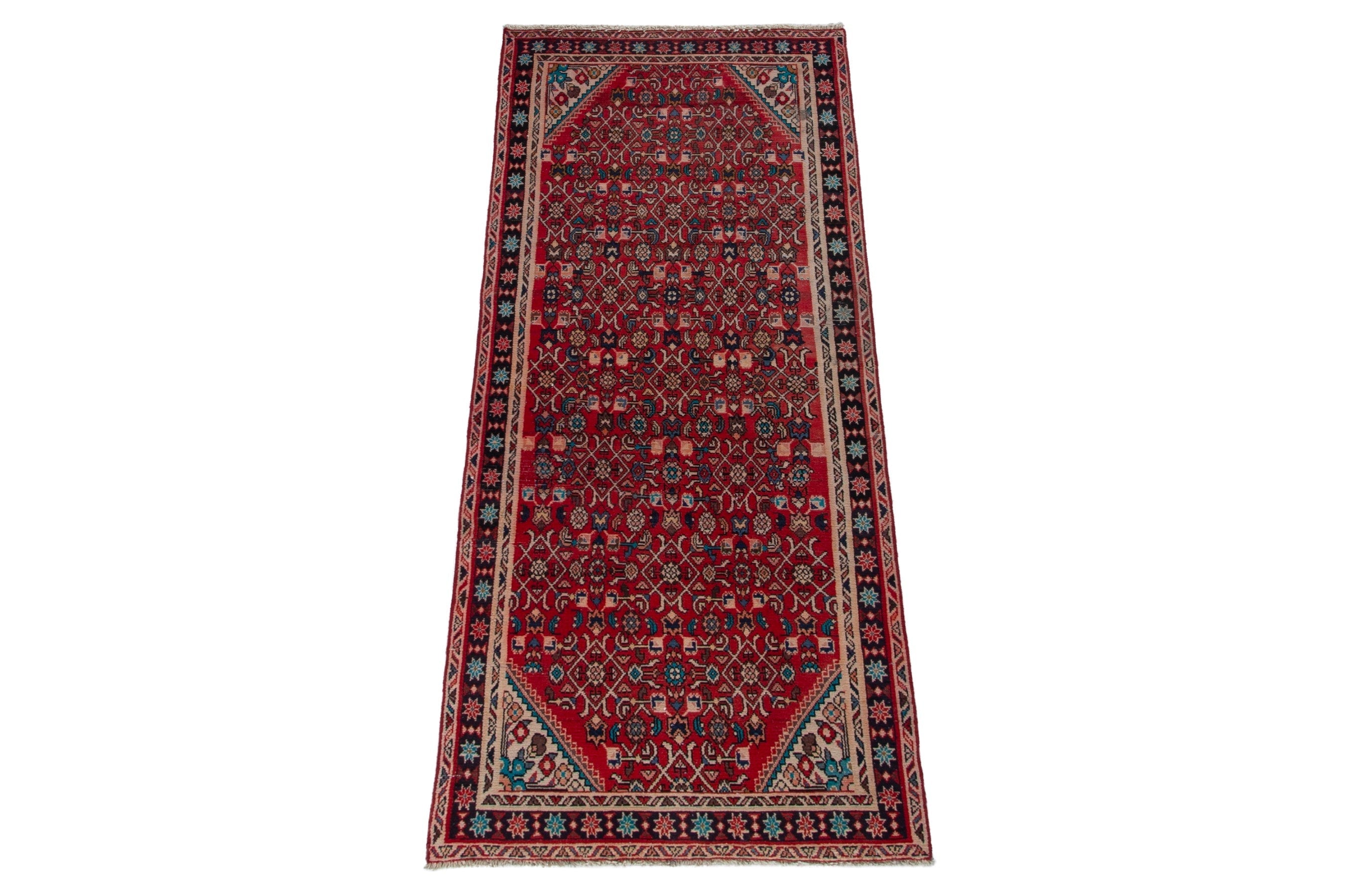 Persian Hamedan runner rug in deep red and burgundy, view 3 of 16