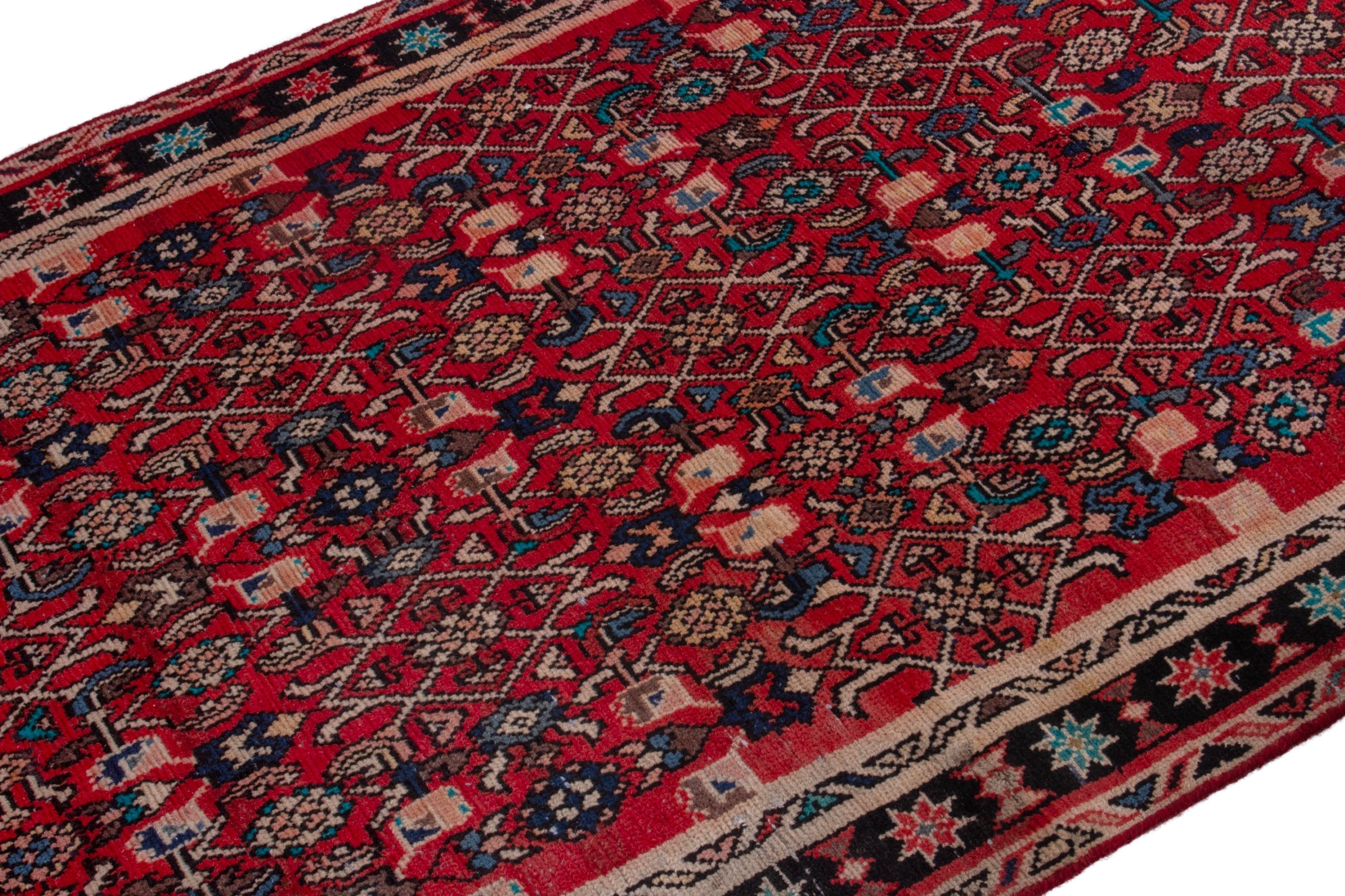 Persian Hamedan runner rug in deep red and burgundy, view 6 of 16