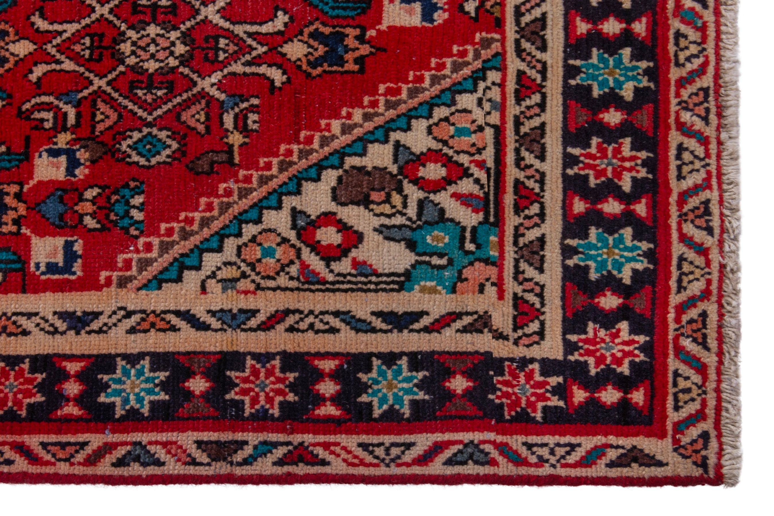 Persian Hamedan runner rug in deep red and burgundy, view 9 of 16