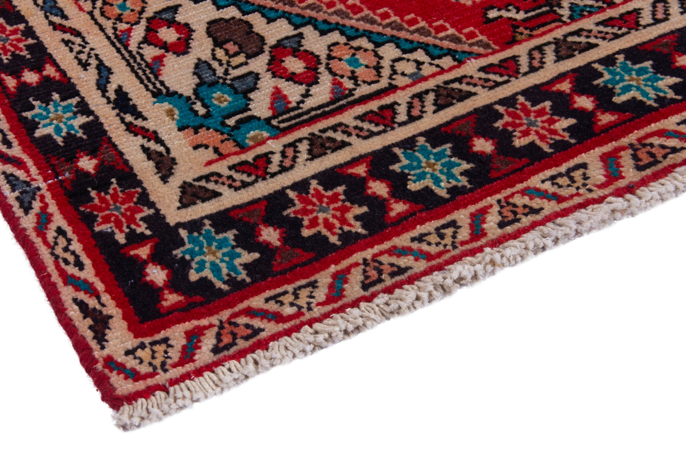 Persian Hamedan runner rug in deep red and burgundy, view 4 of 16
