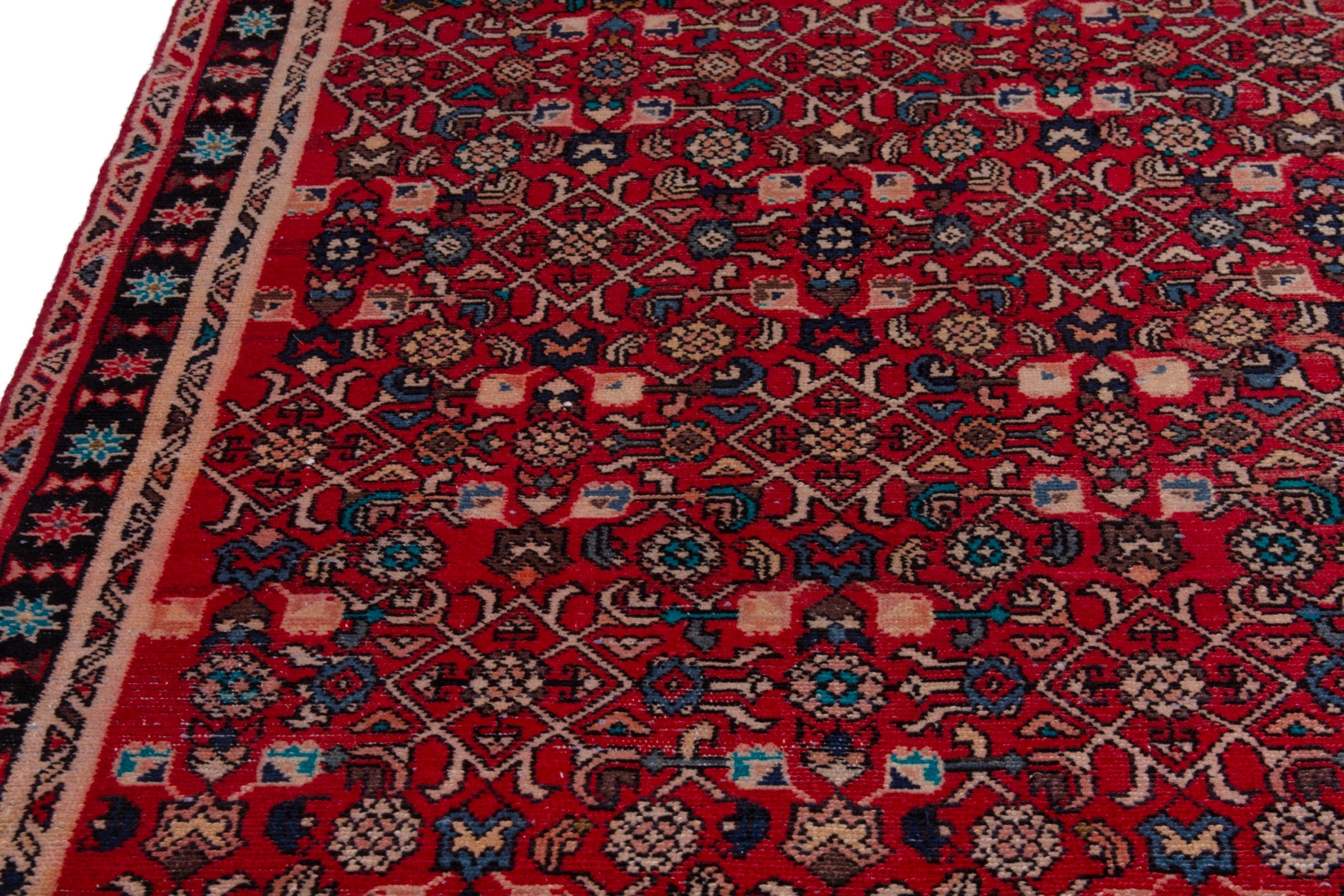 Persian Hamedan runner rug in deep red and burgundy, view 8 of 16